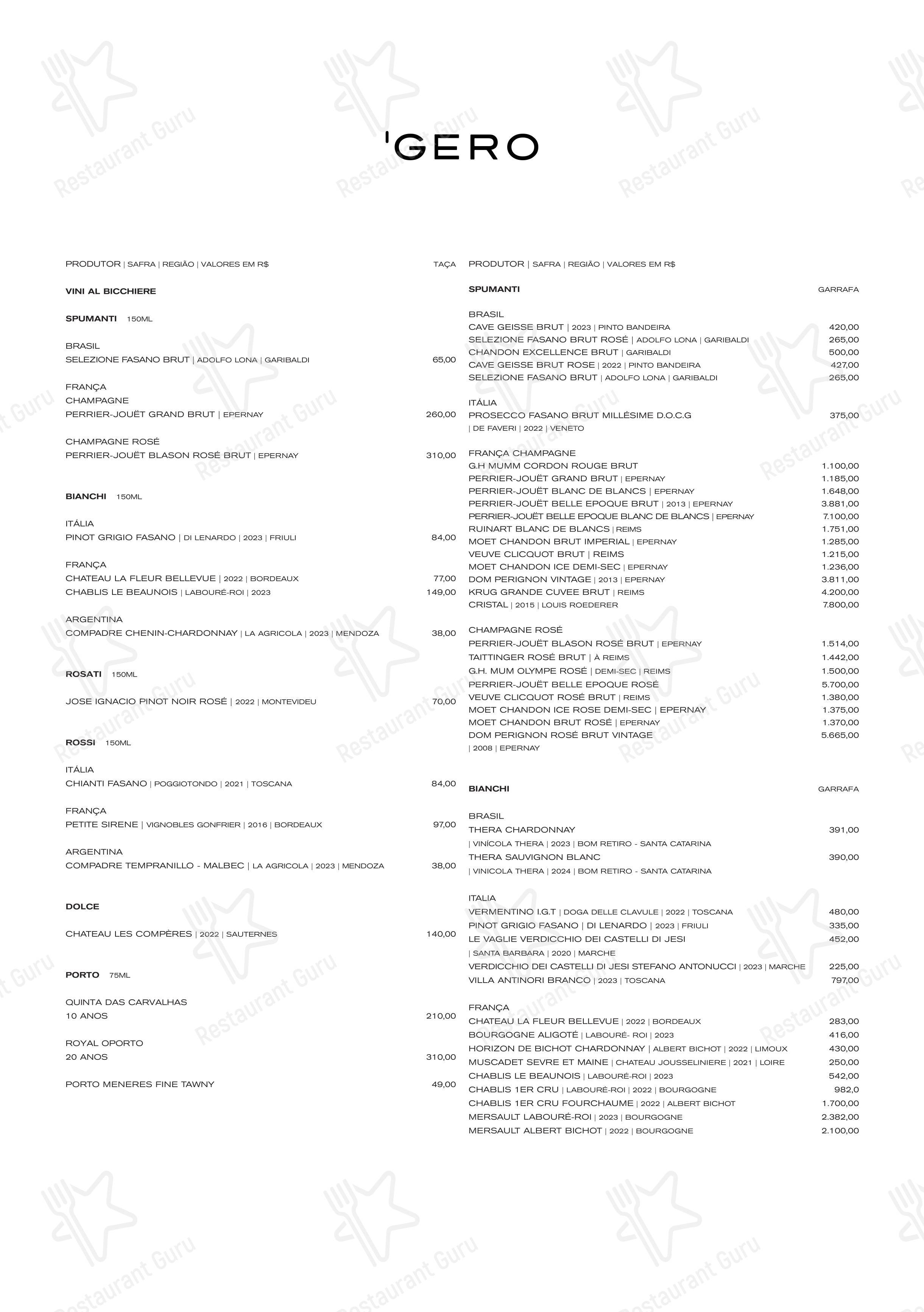 Menu para Gero Rio em Rio de Janeiro