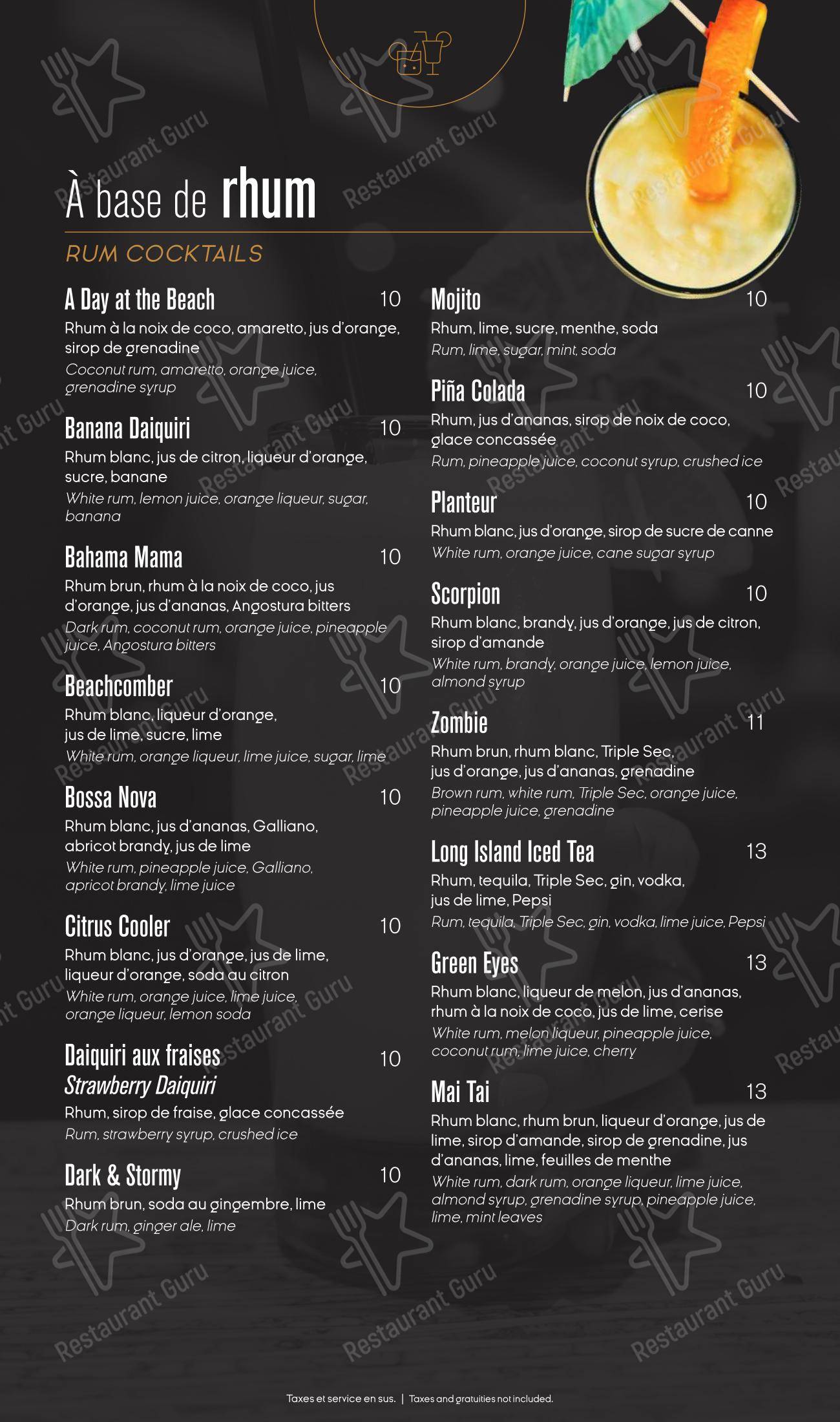 Dinner Menu pour Ginger Resto-Bar dans Québec