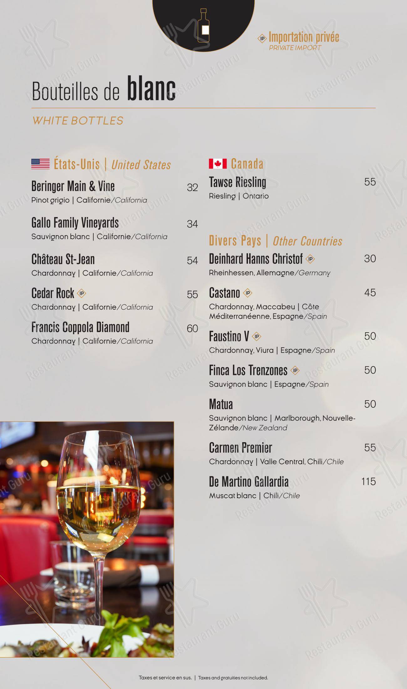 Wine Menu pour Ginger Resto-Bar dans Québec