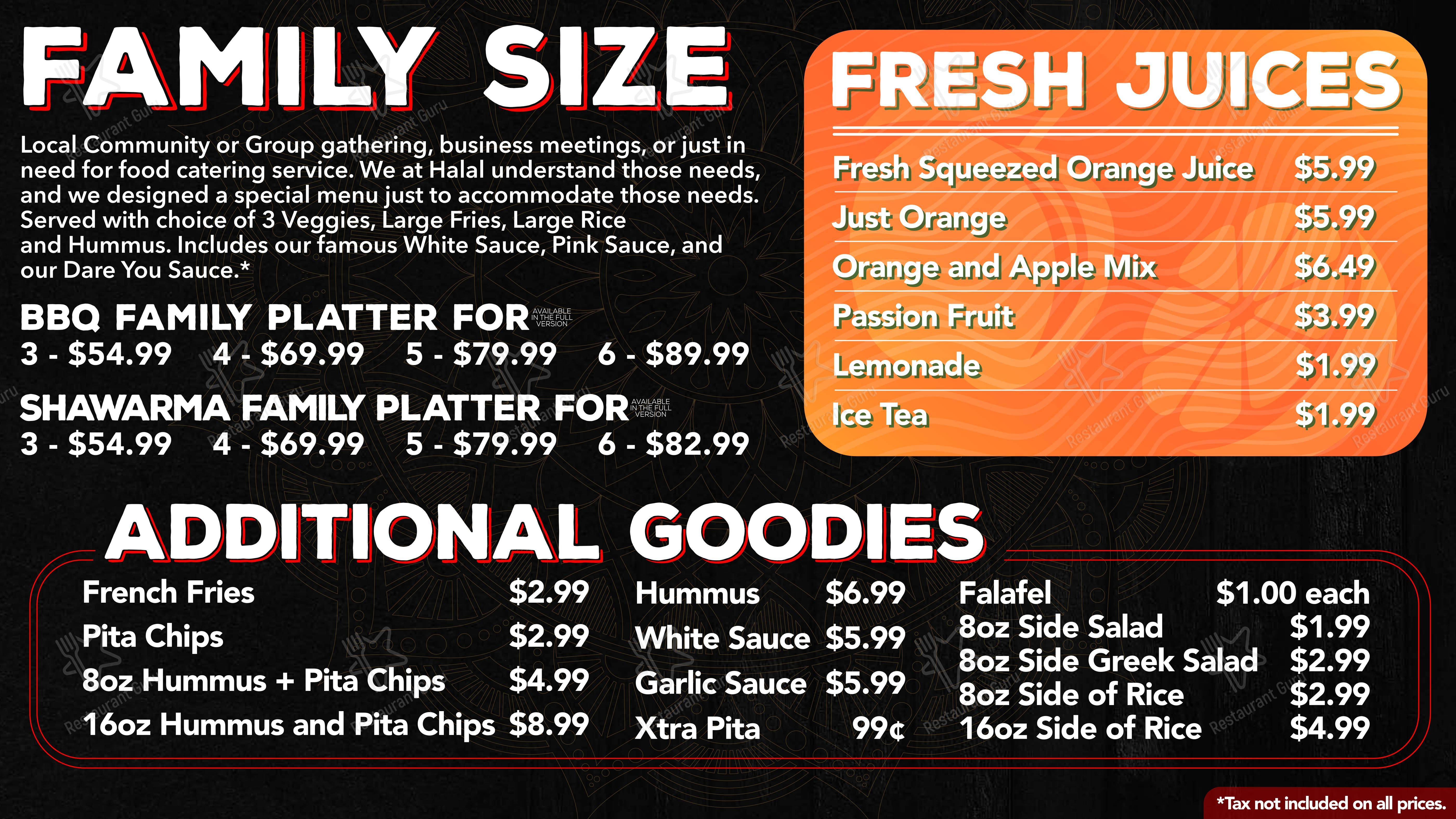 Halal Street Food in Charlotte - Menu