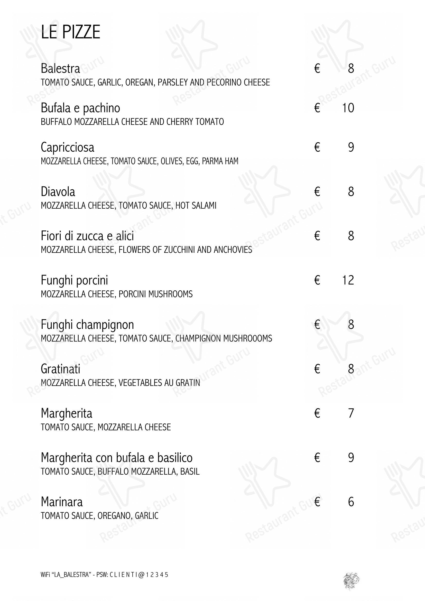 Menu per Ristorante La Balestra pizzeria
