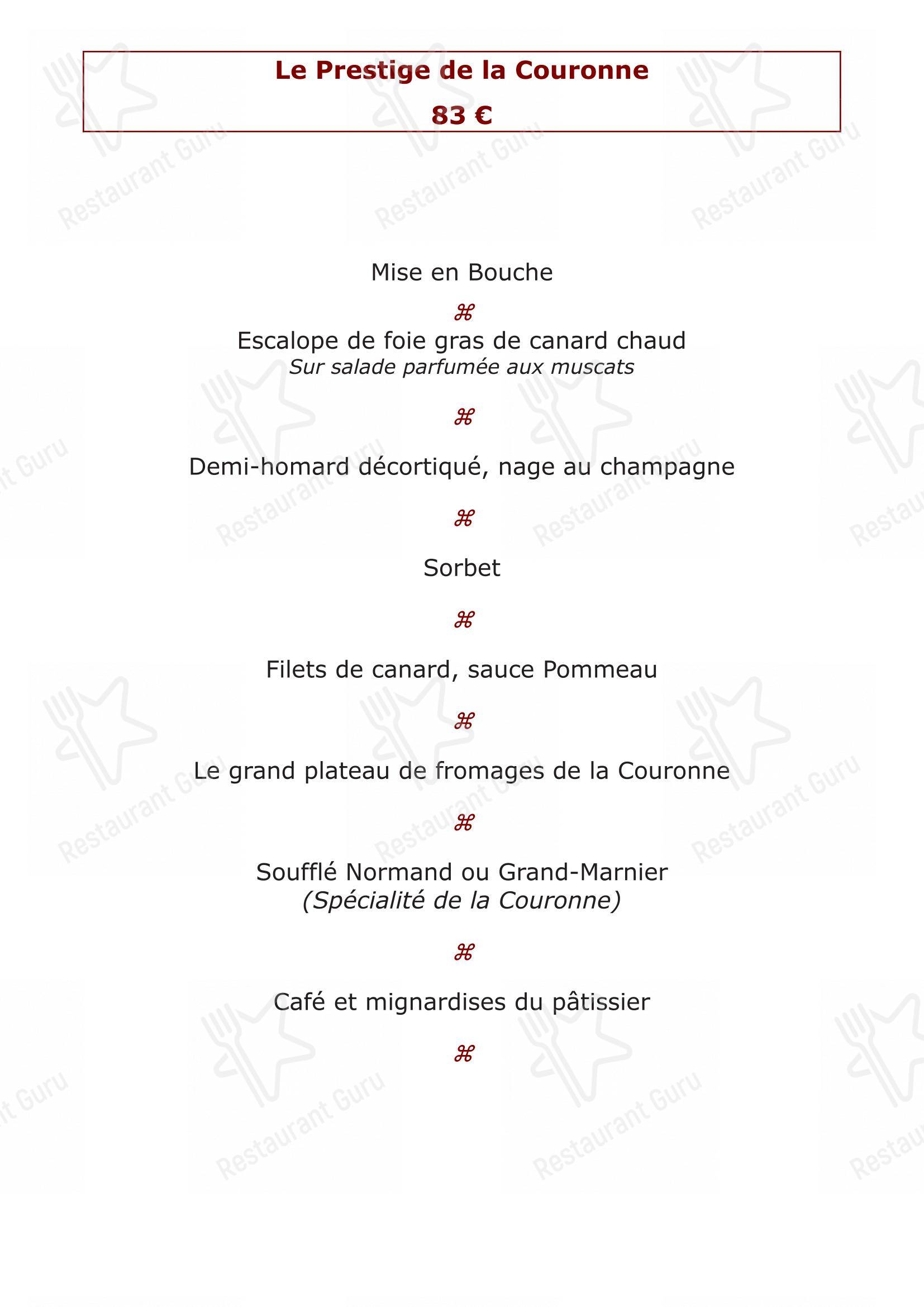 Menu bar pour La Couronne dans Rouen