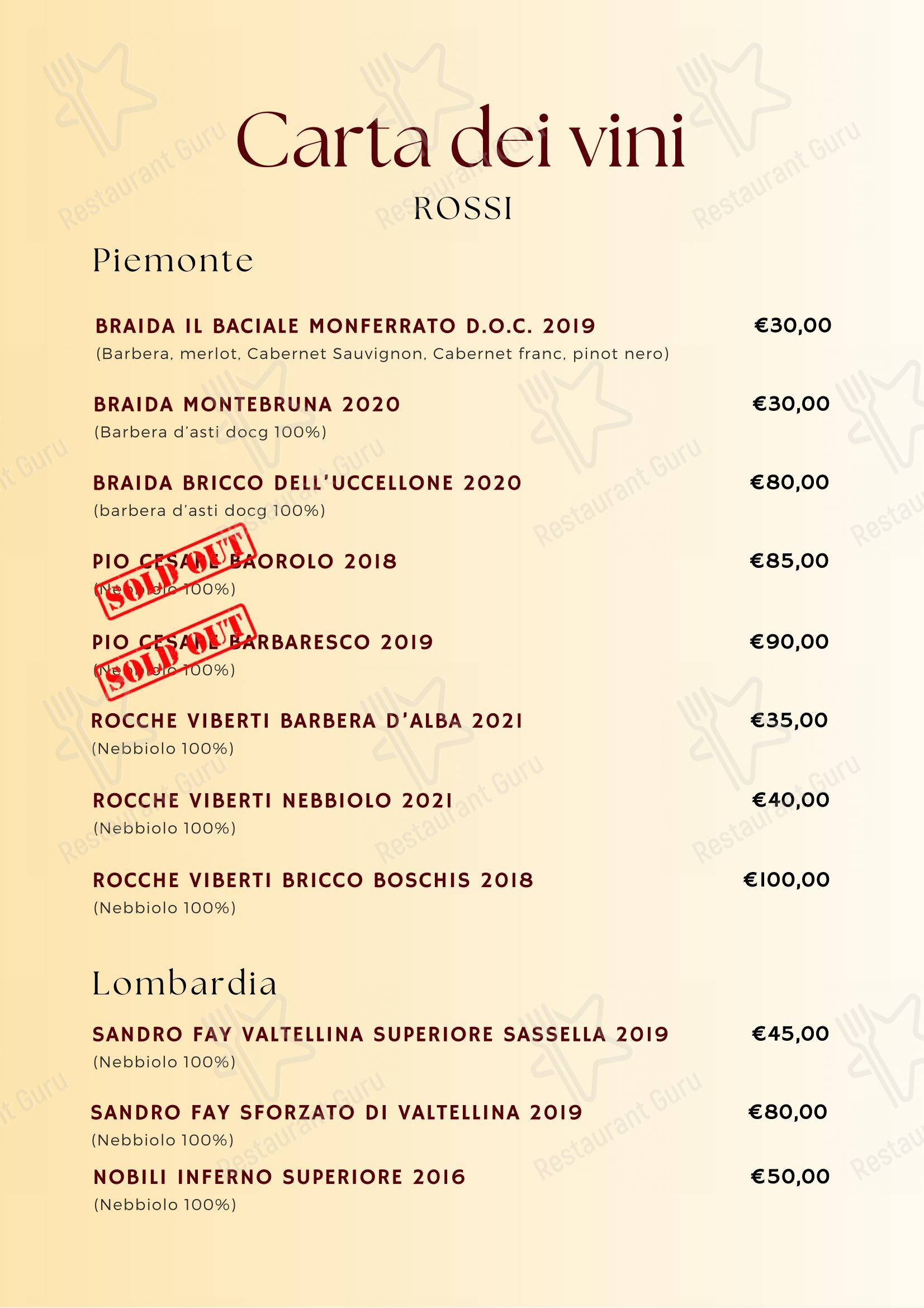 Menu per La Sosta Cafè in Vall'alta