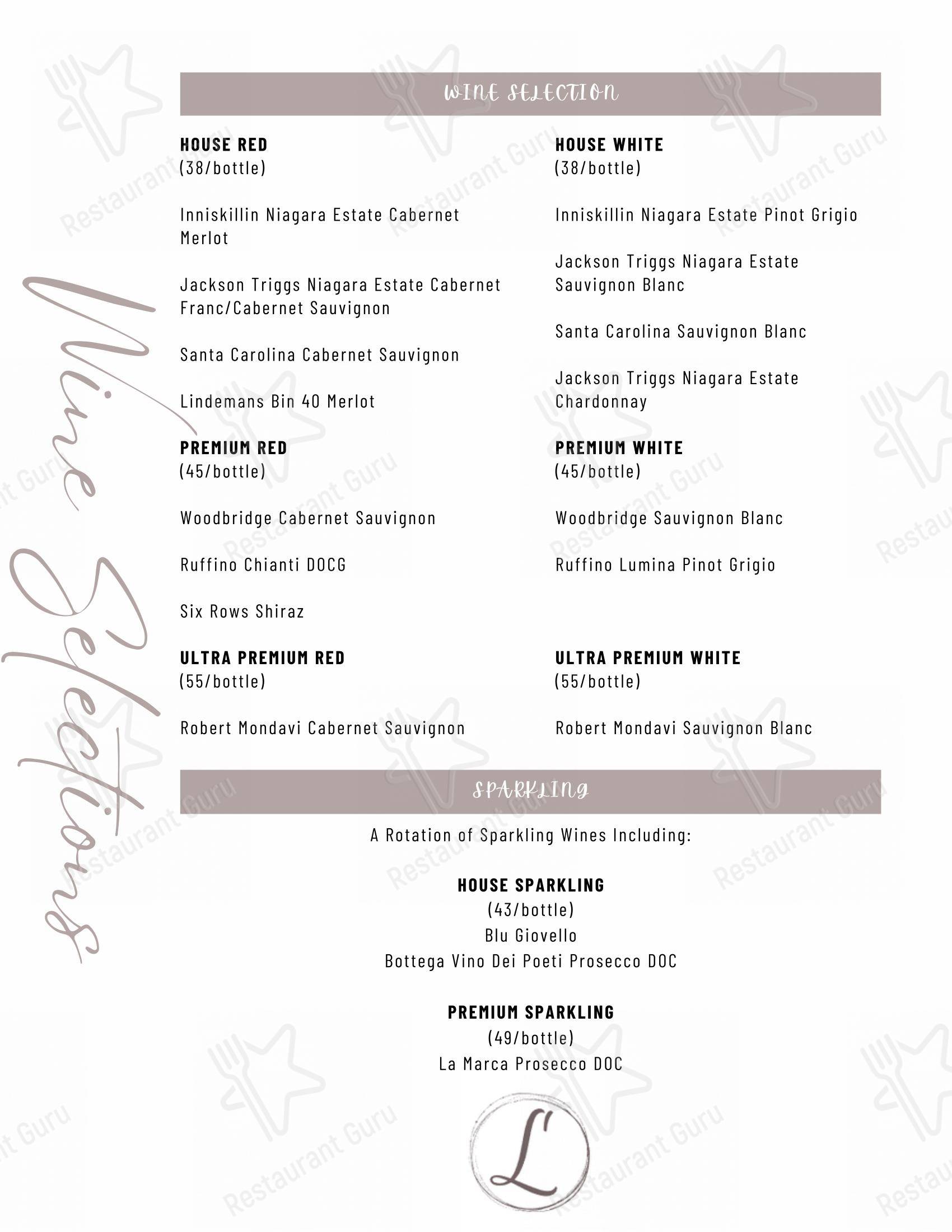 Menu bar pour Lago pub et bar
