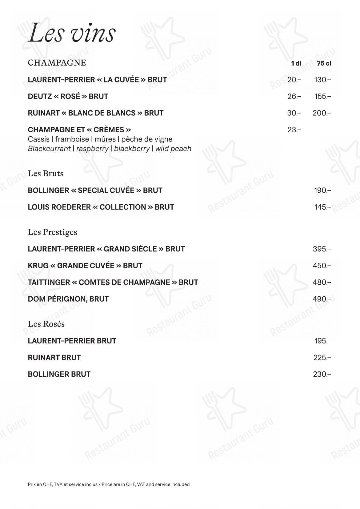 Menu di Lausanne Palace - Menu bar