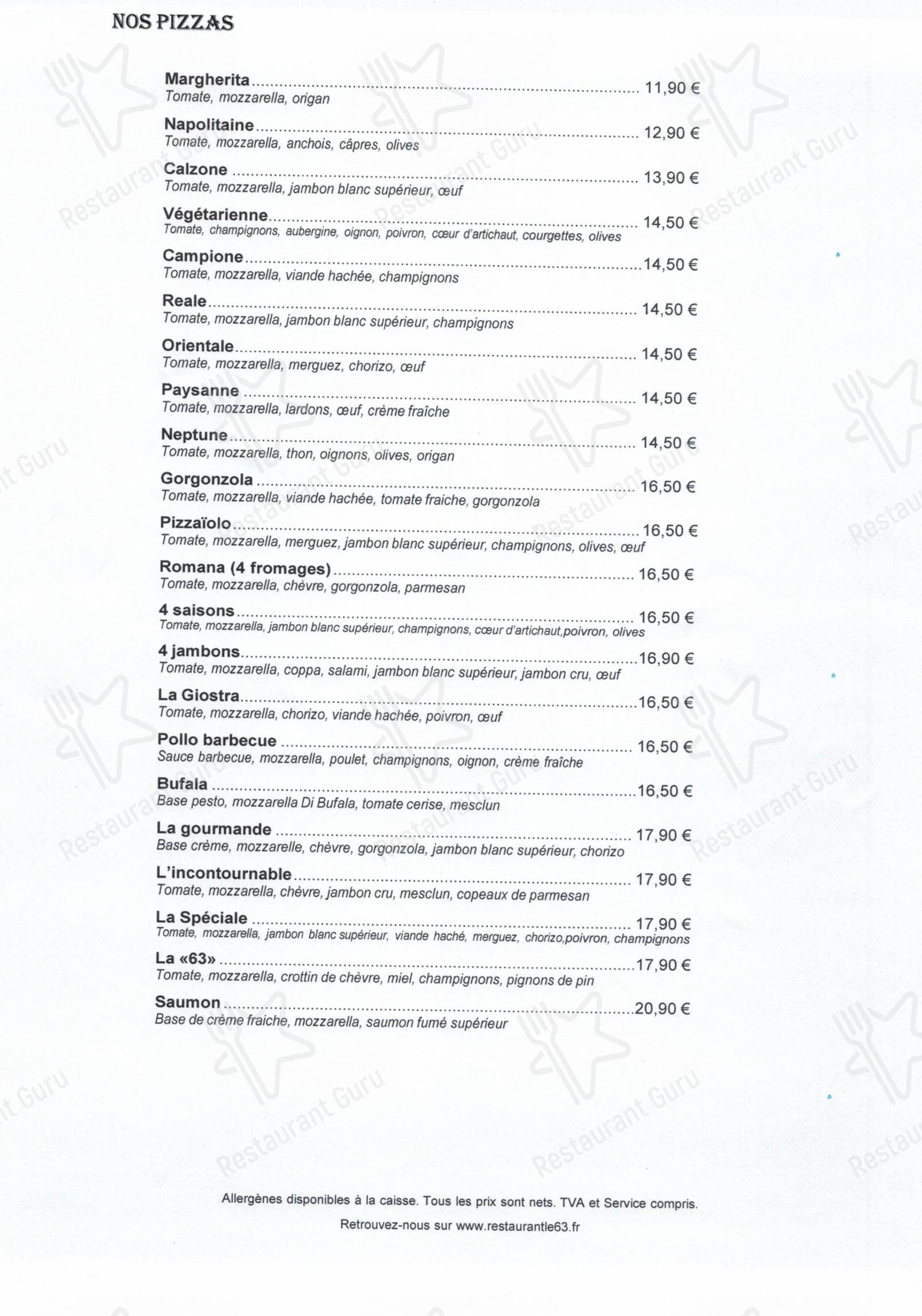 Le 63 dans Orsay - Menu
