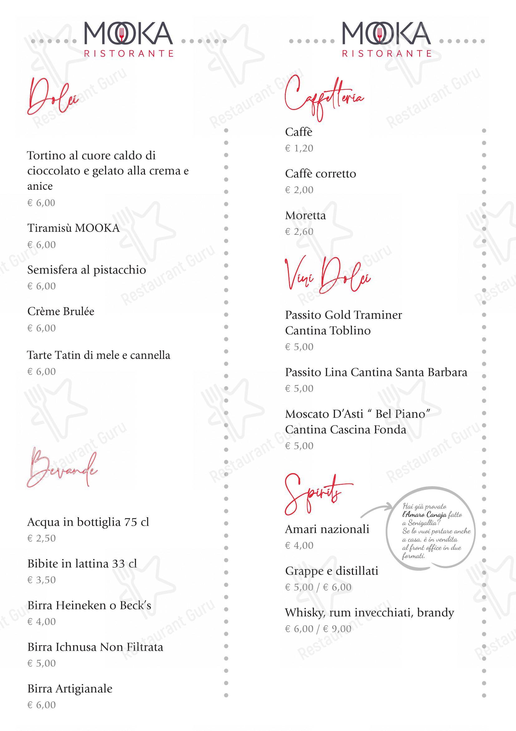 Menu di MOOKA Ristorante Senigallia - Основное меню
