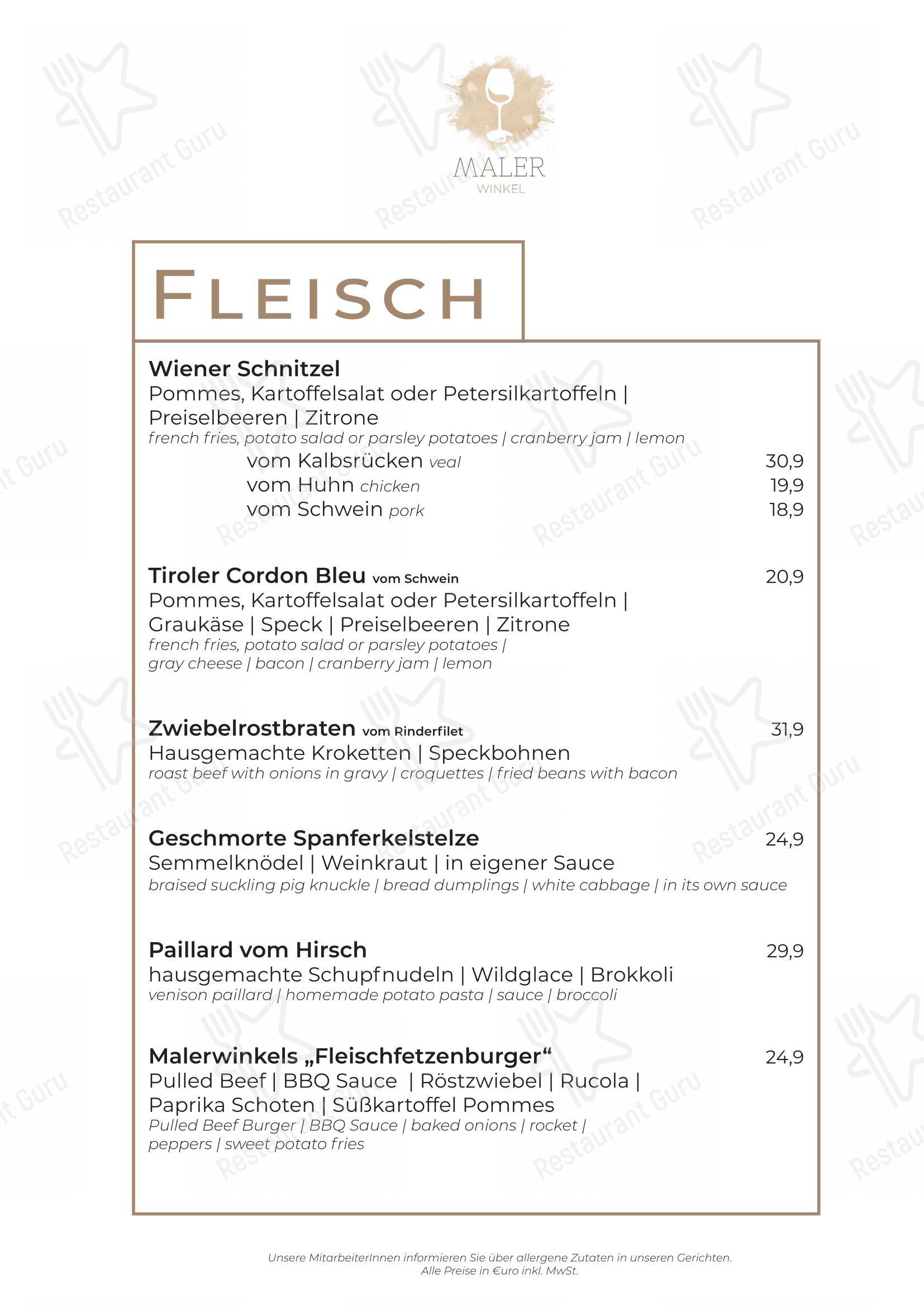 Menu pour Malerwinkel Rattenberg dans Rattenberg