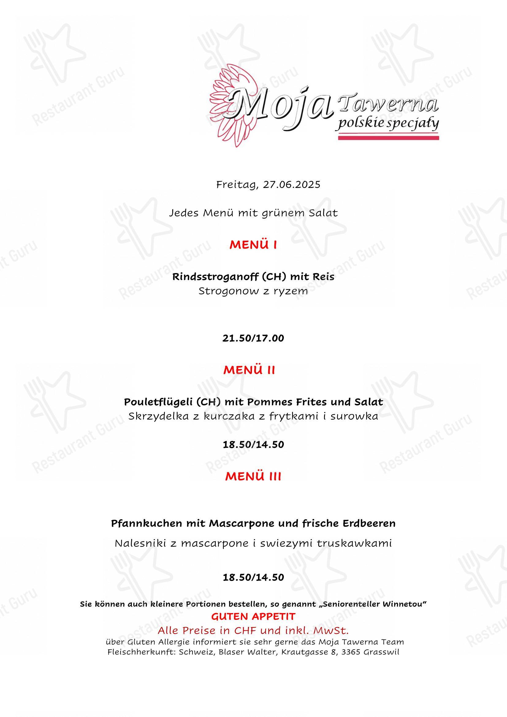 Основное меню per Moja Tawerna ristorante