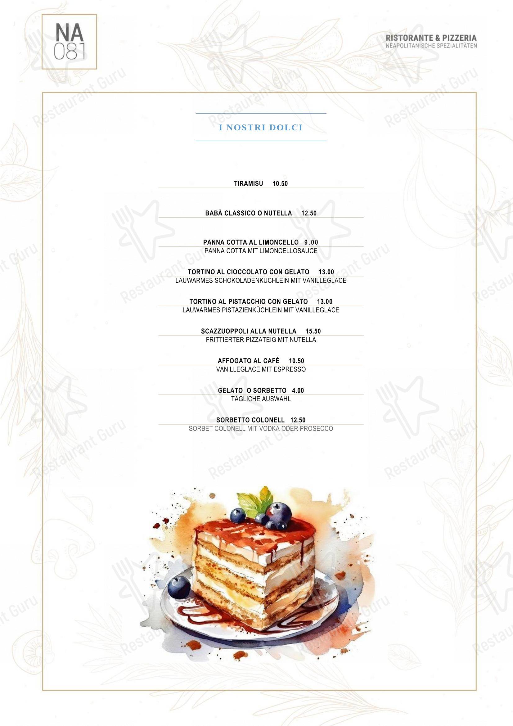 Menu per NA081 pizzeria