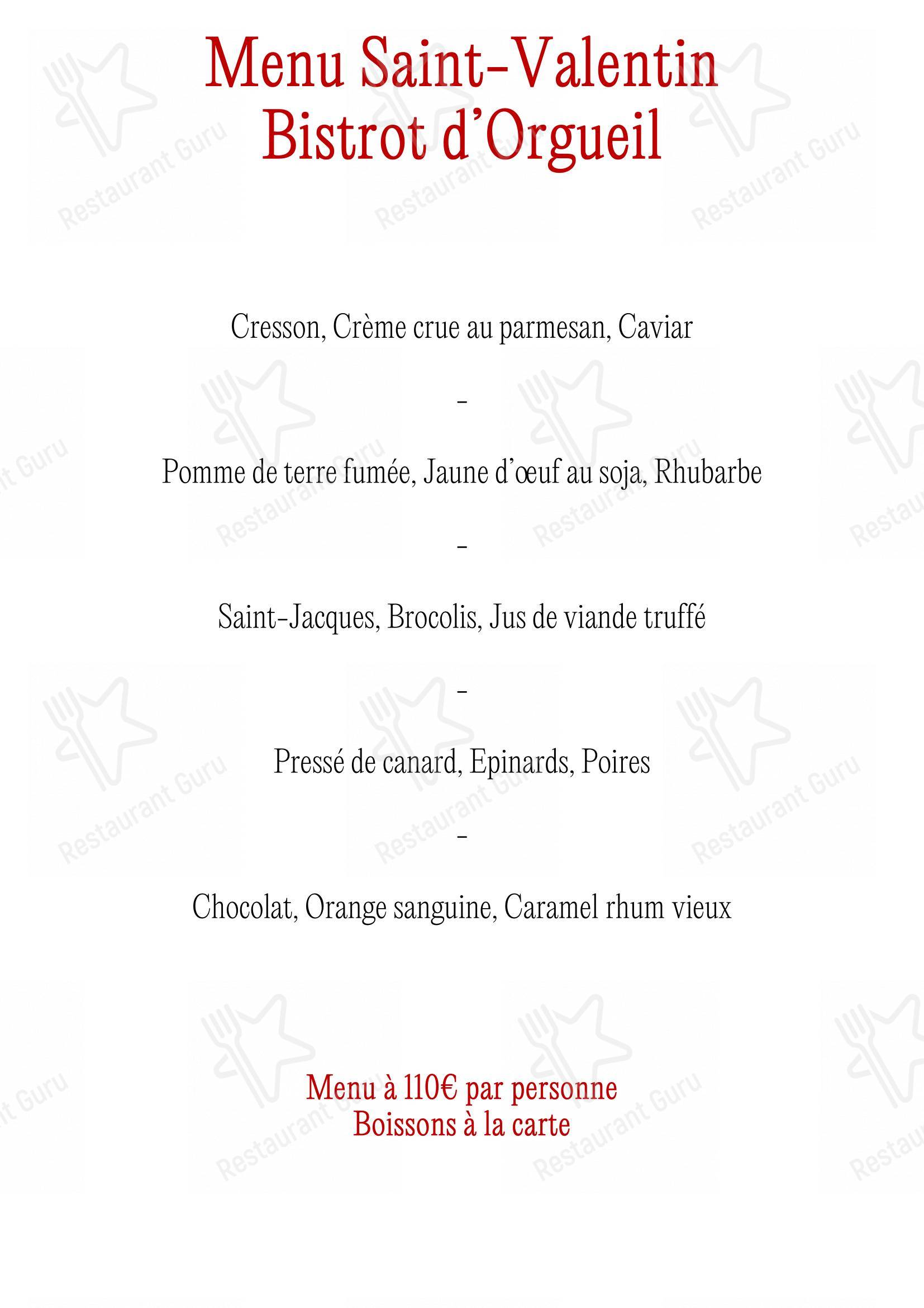 菜单 pour Orgueil restaurant