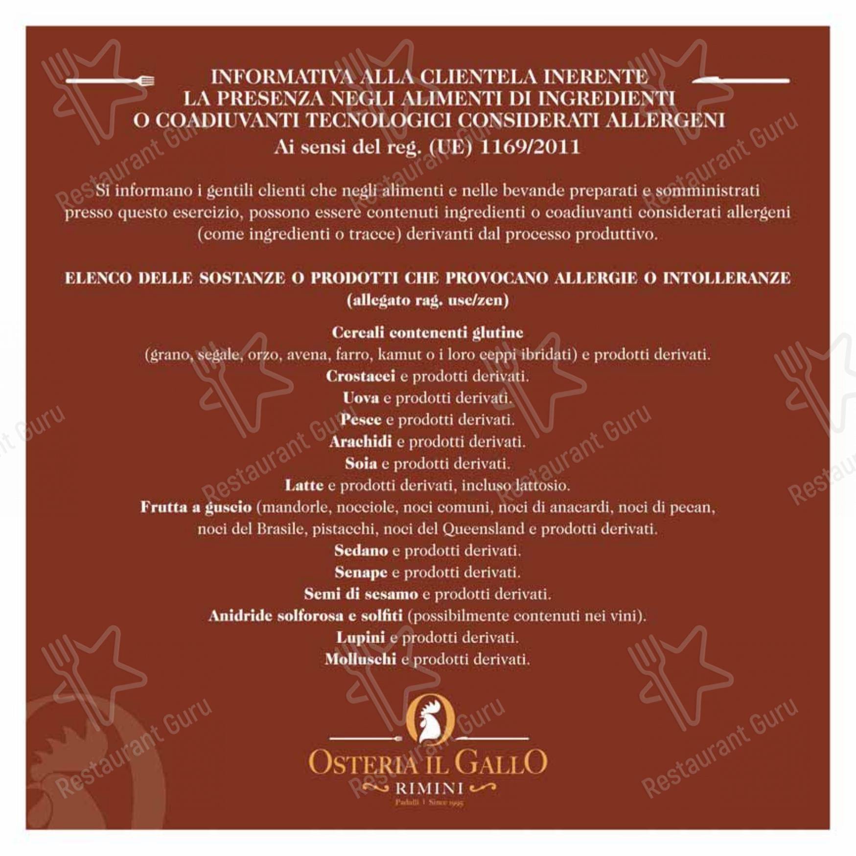 Menu per Osteria il Gallo ristorante