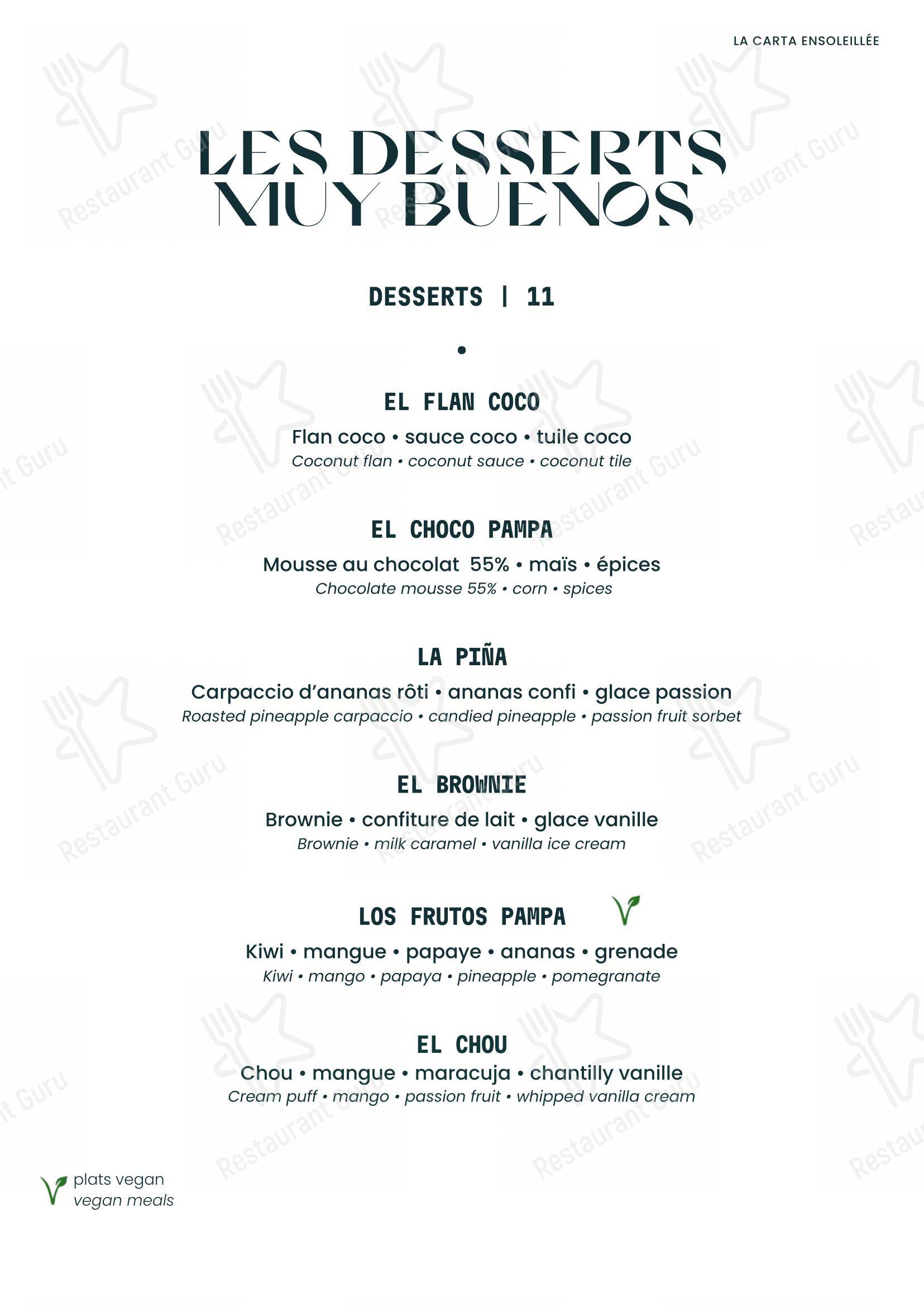 Menu pour PAMPA restaurant