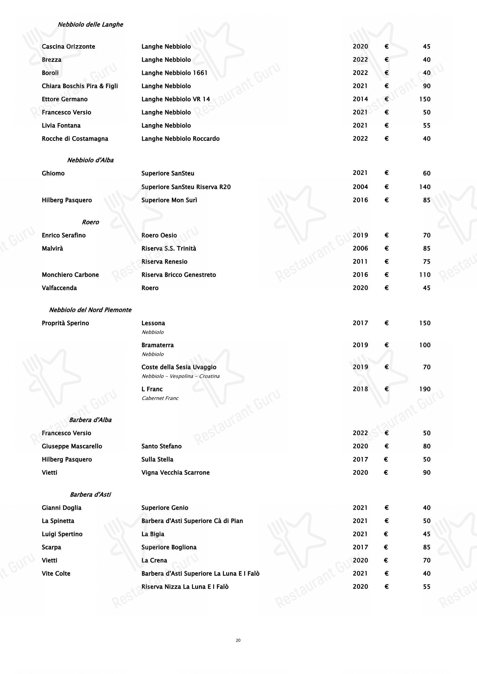 Menu di Piano35 Ristorante - Table Menu