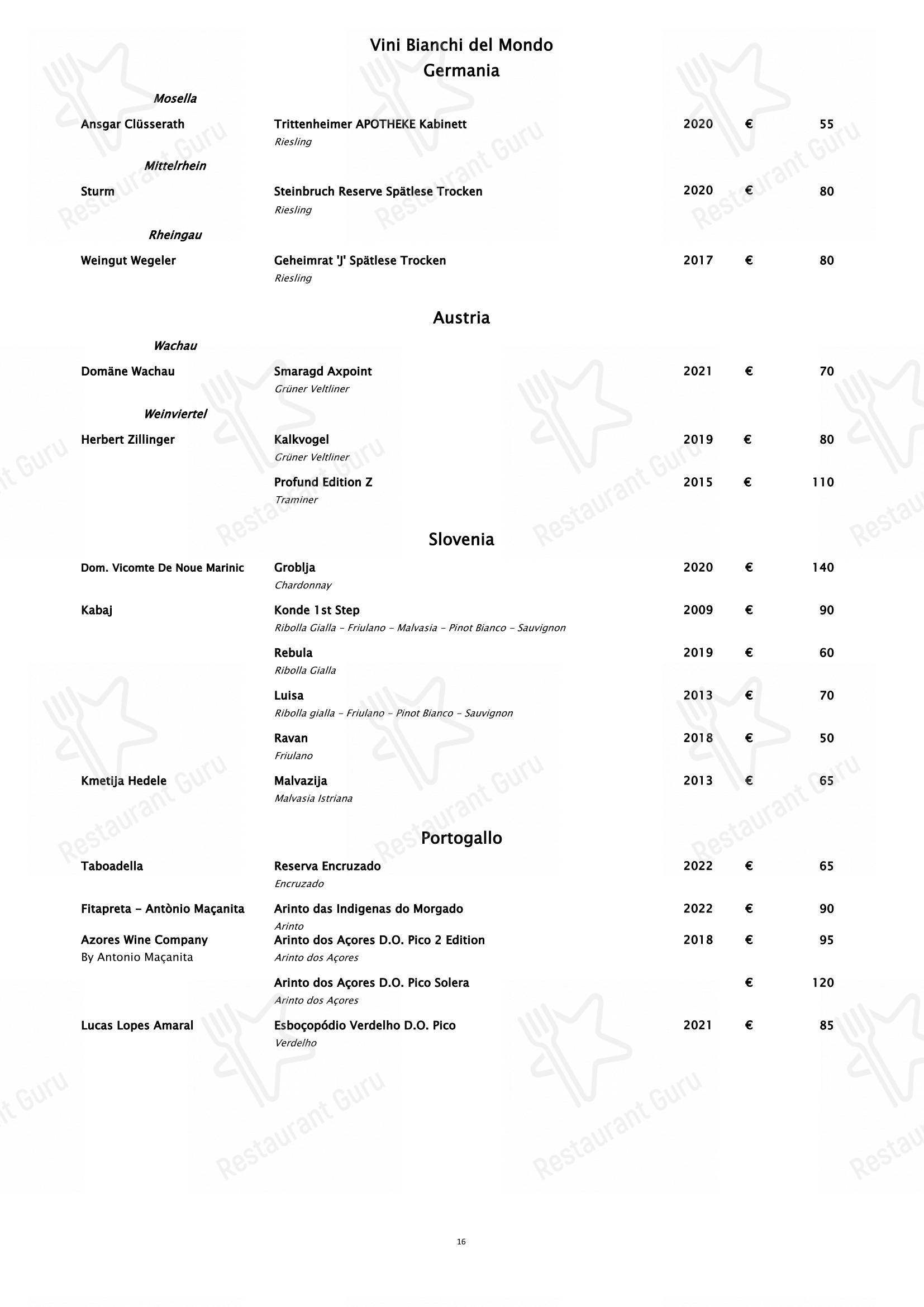 Menu di Piano35 Ristorante - Table Menu