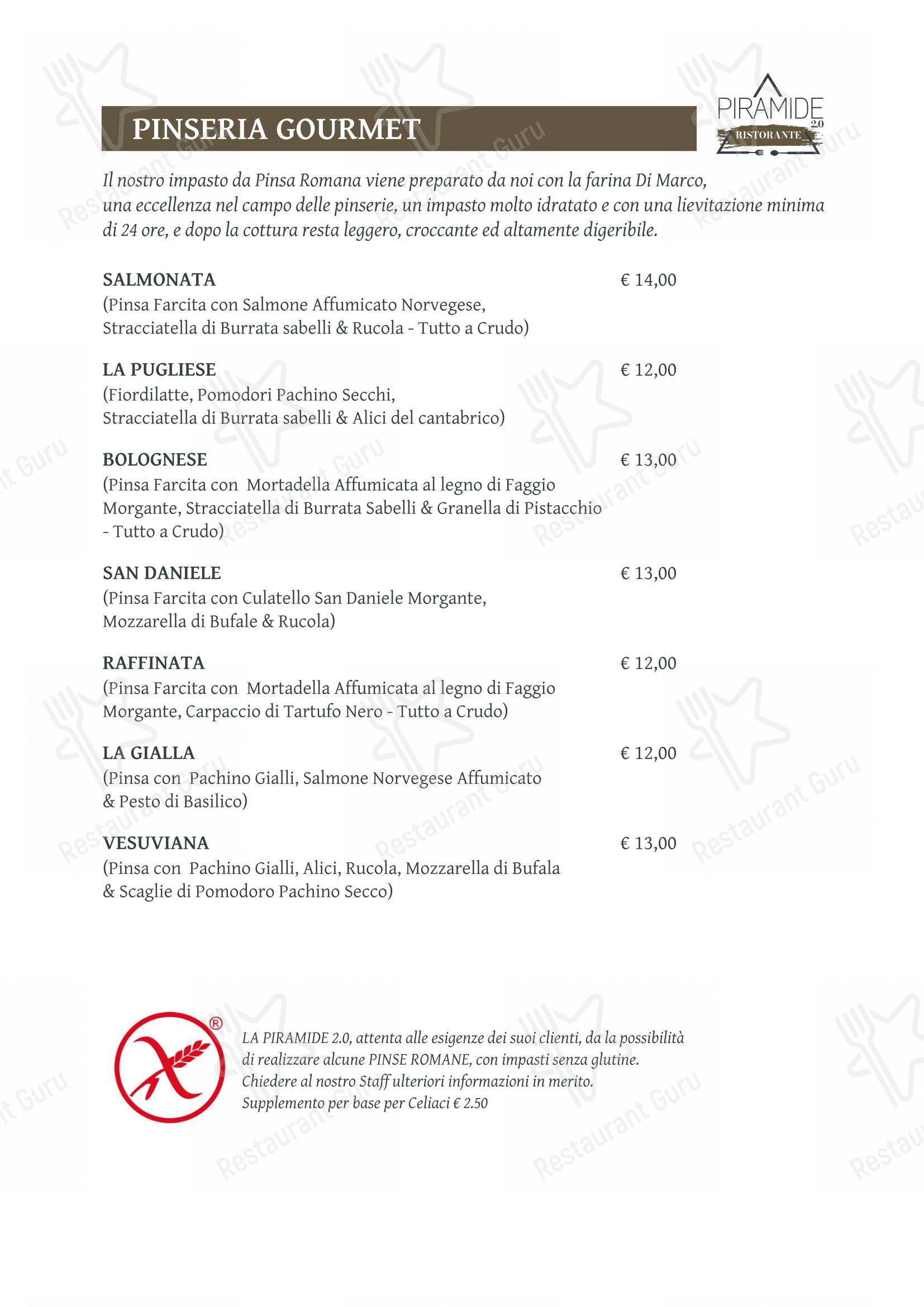 Menu pour Piramide 2.0 restaurant