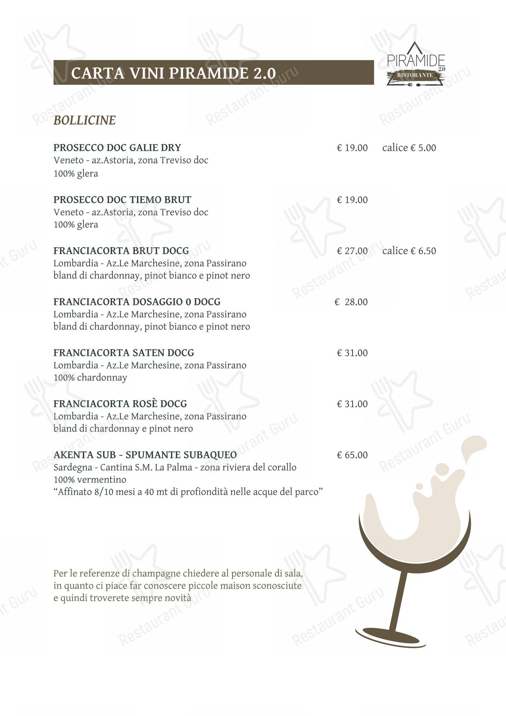 Menu pour Piramide 2.0 dans Guidonia Montecelio