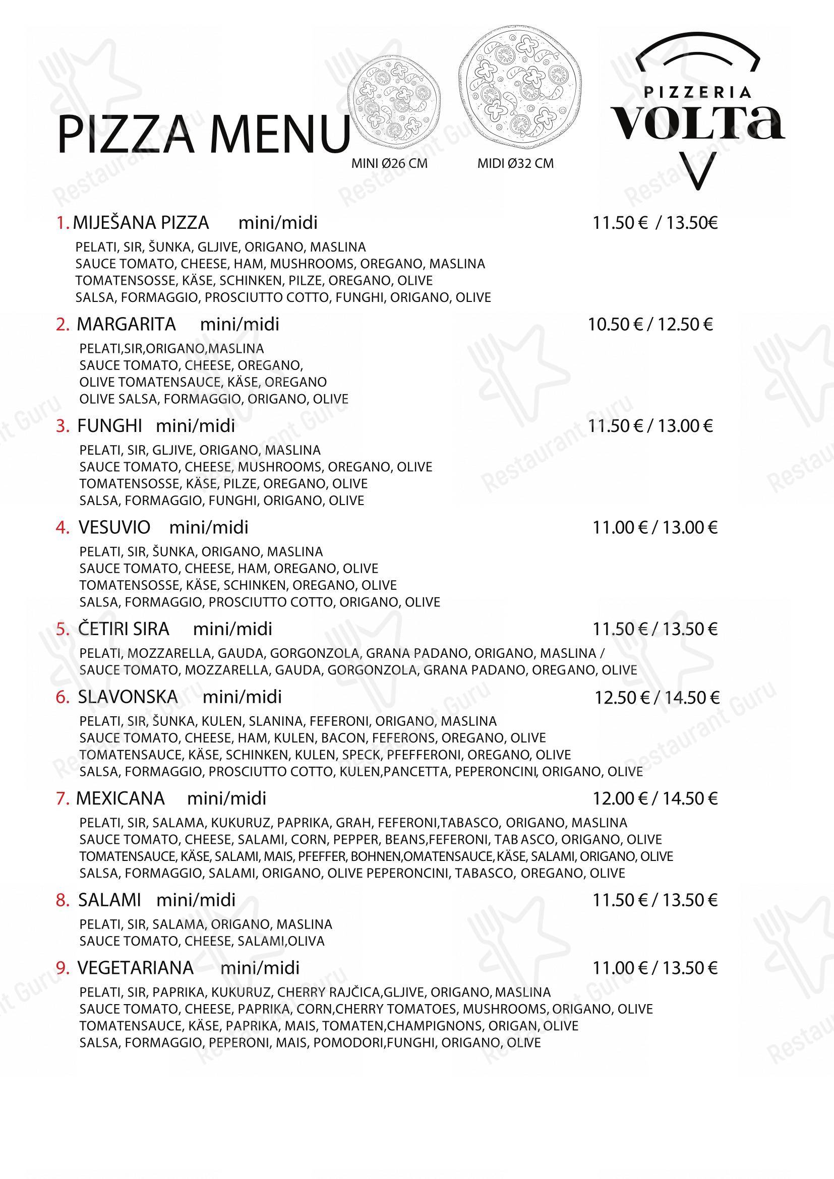 Menu per Pizzeria Volta in Malinska