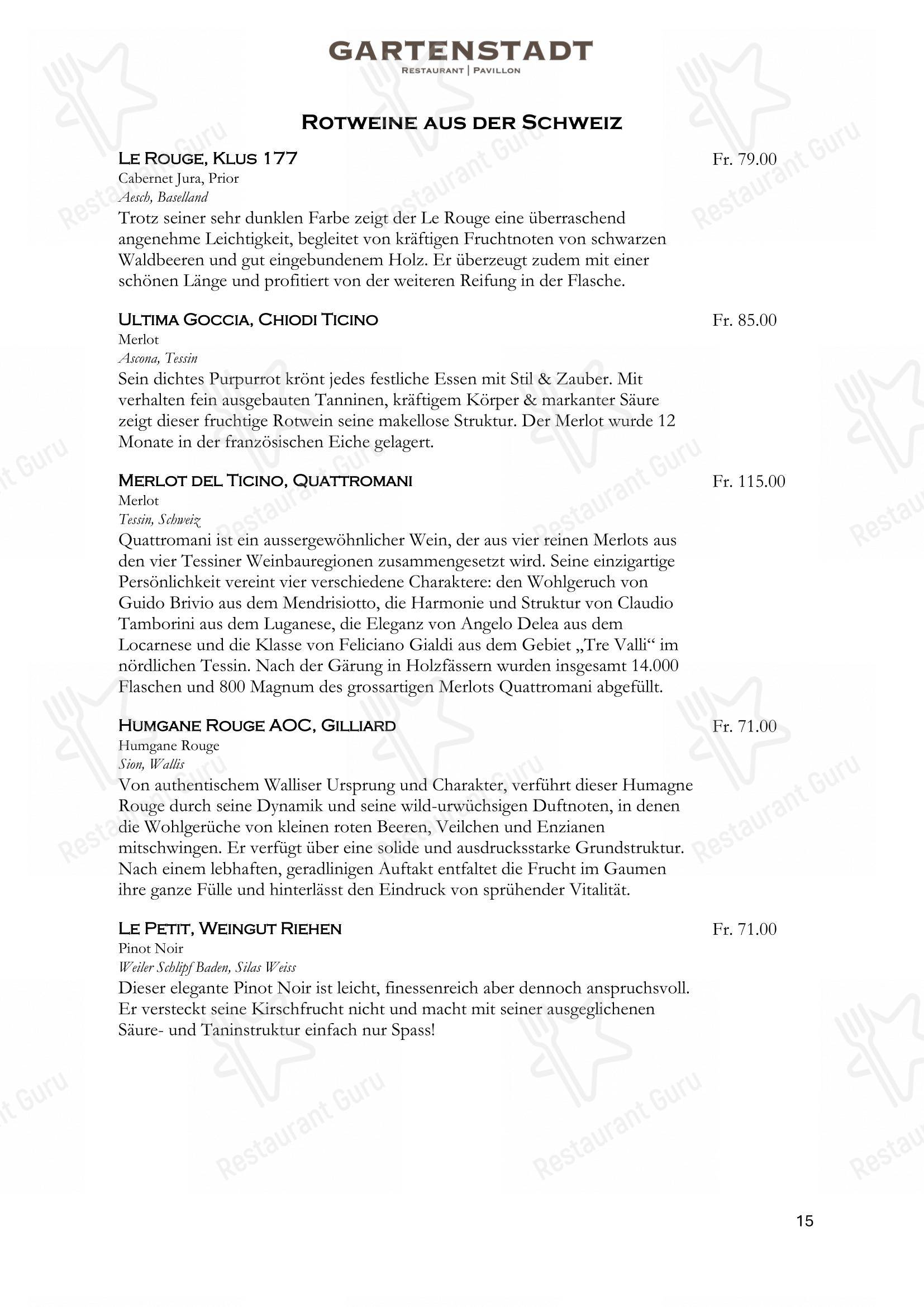 Menu bar per Restaurant Gartenstadt mit Pavillon ristorante