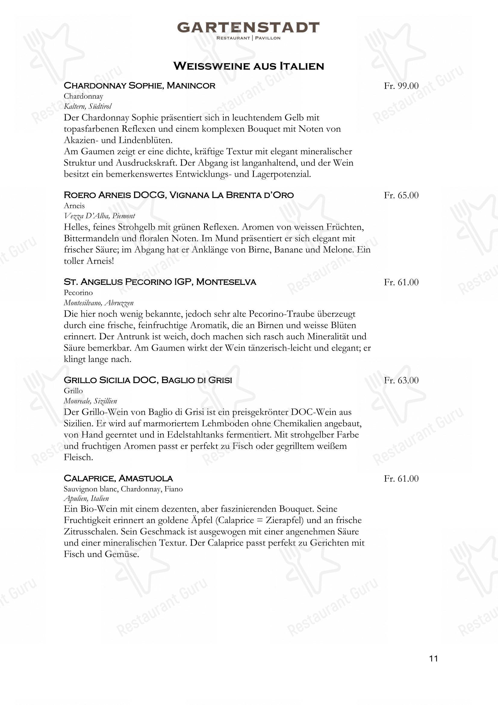 Menu di Restaurant Gartenstadt mit Pavillon - Menu bar