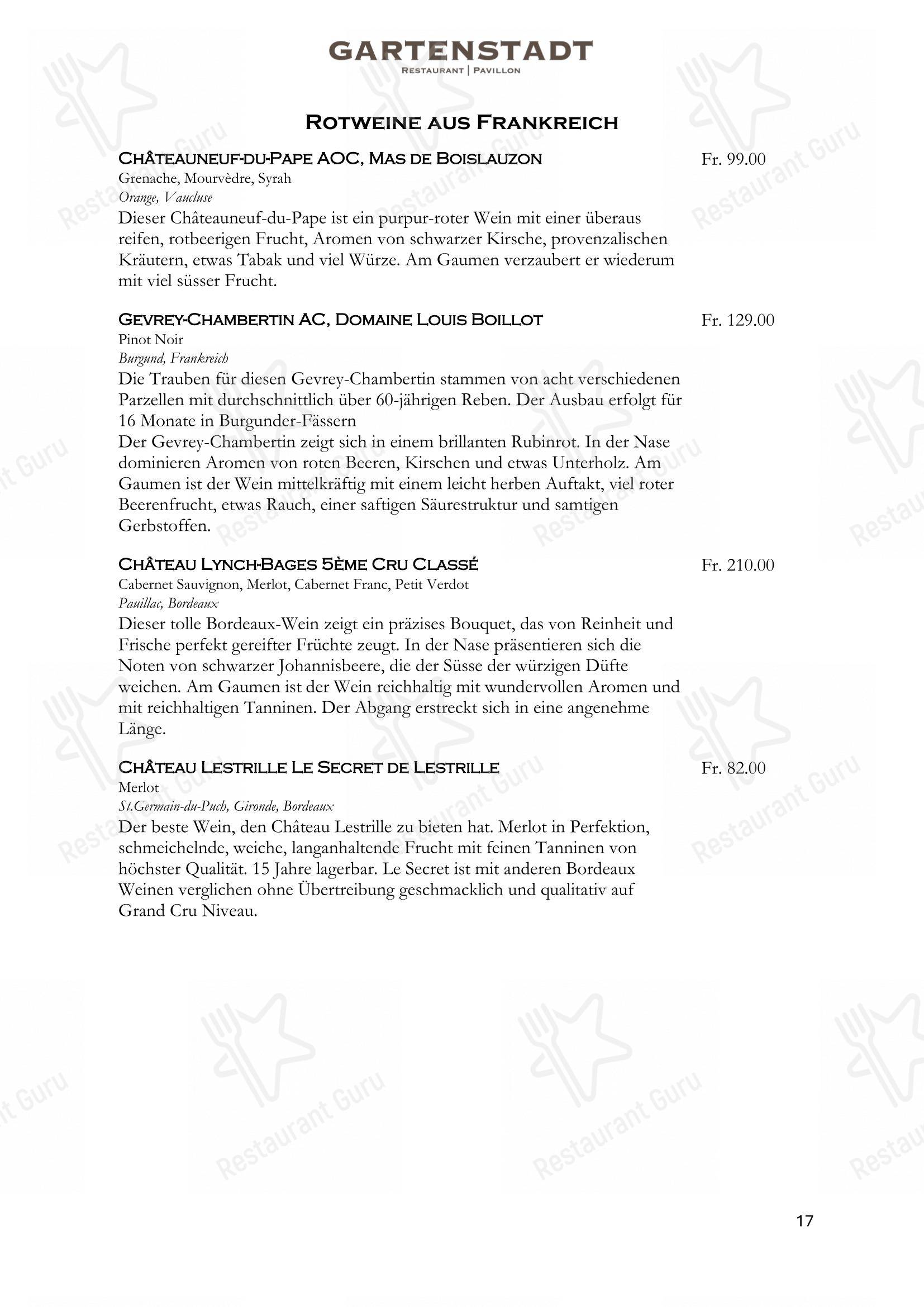 Menu di Restaurant Gartenstadt mit Pavillon - Menu bar