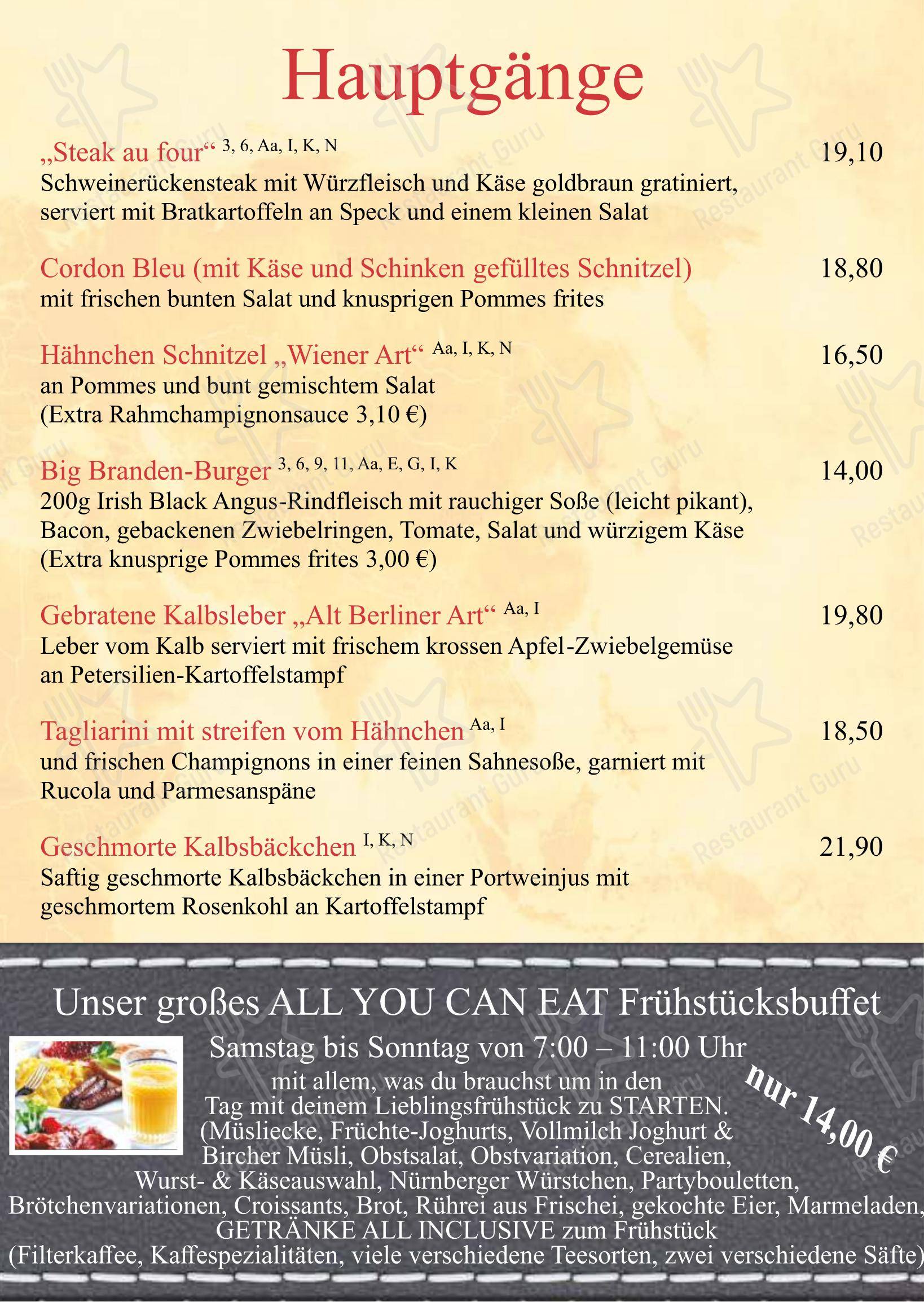 Menu pour Restaurant Journal restaurant