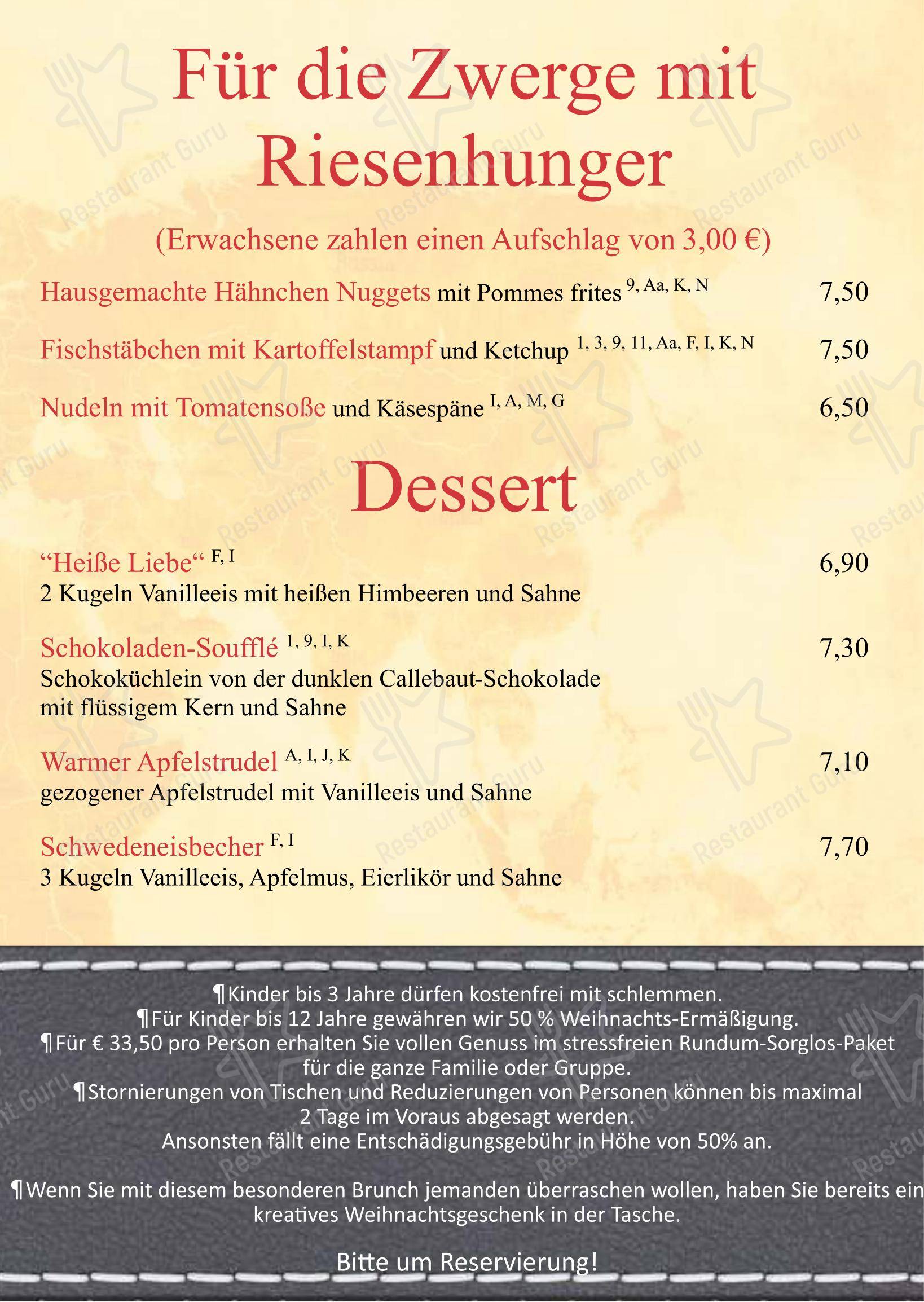 Menu pour Restaurant Journal restaurant
