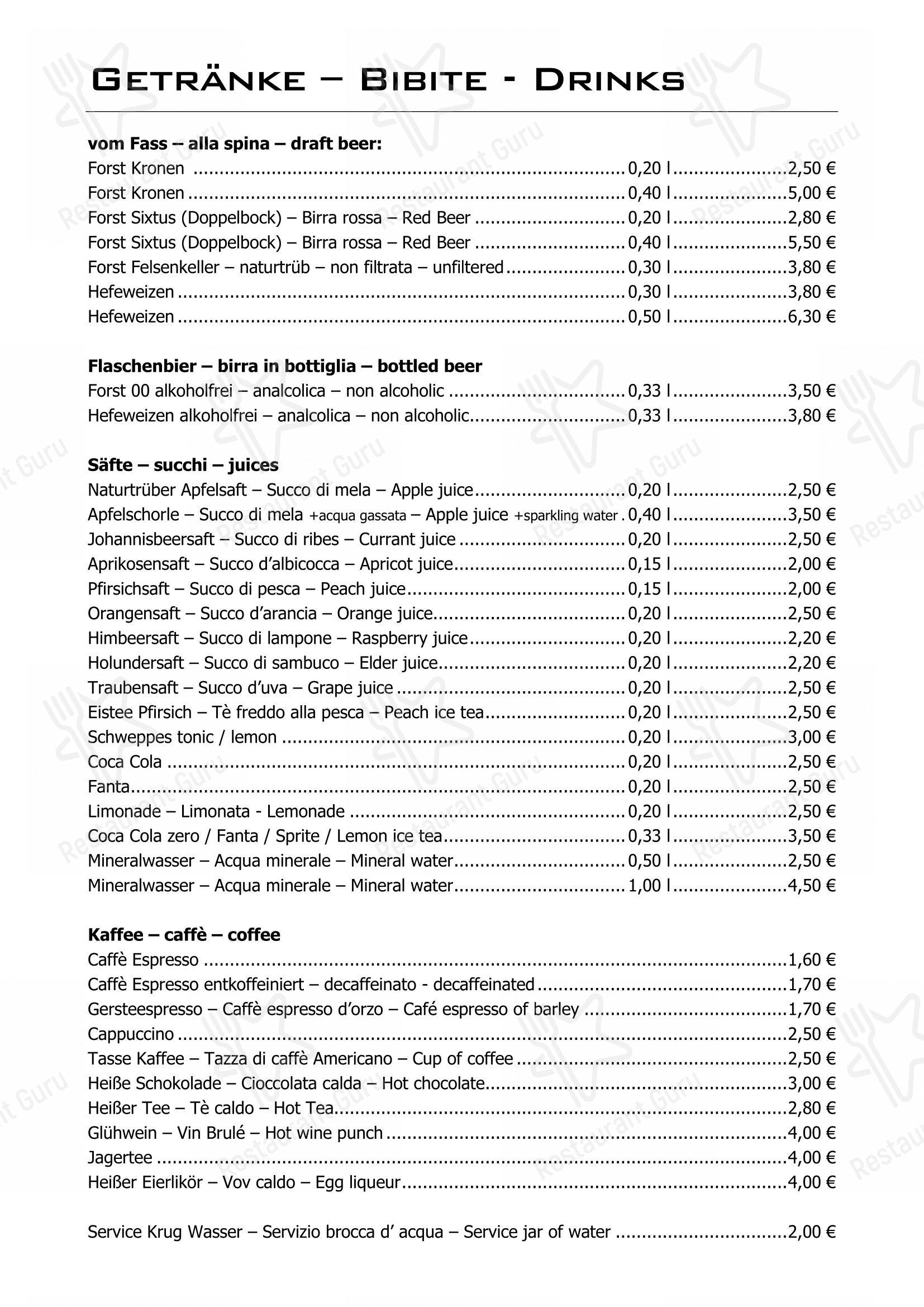Restaurant Mondschein in Sesto - 菜单