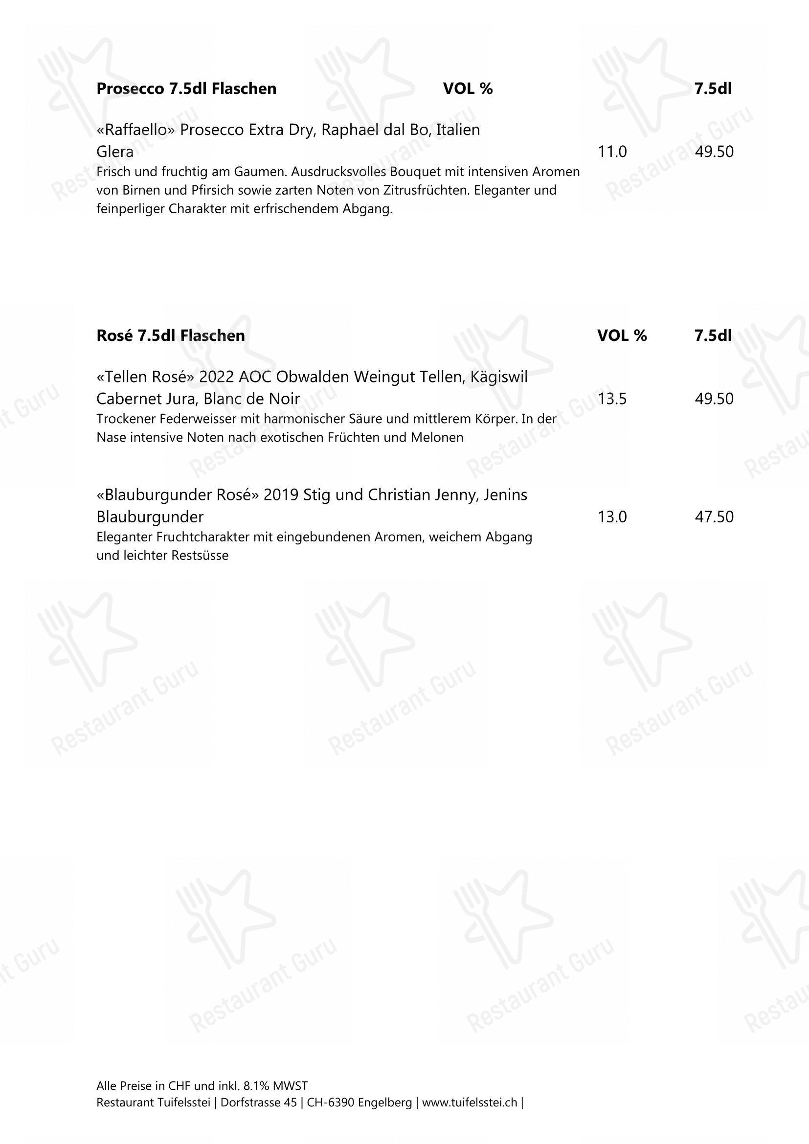 Menu bar per Restaurant Tuifelsstei in Engelberg
