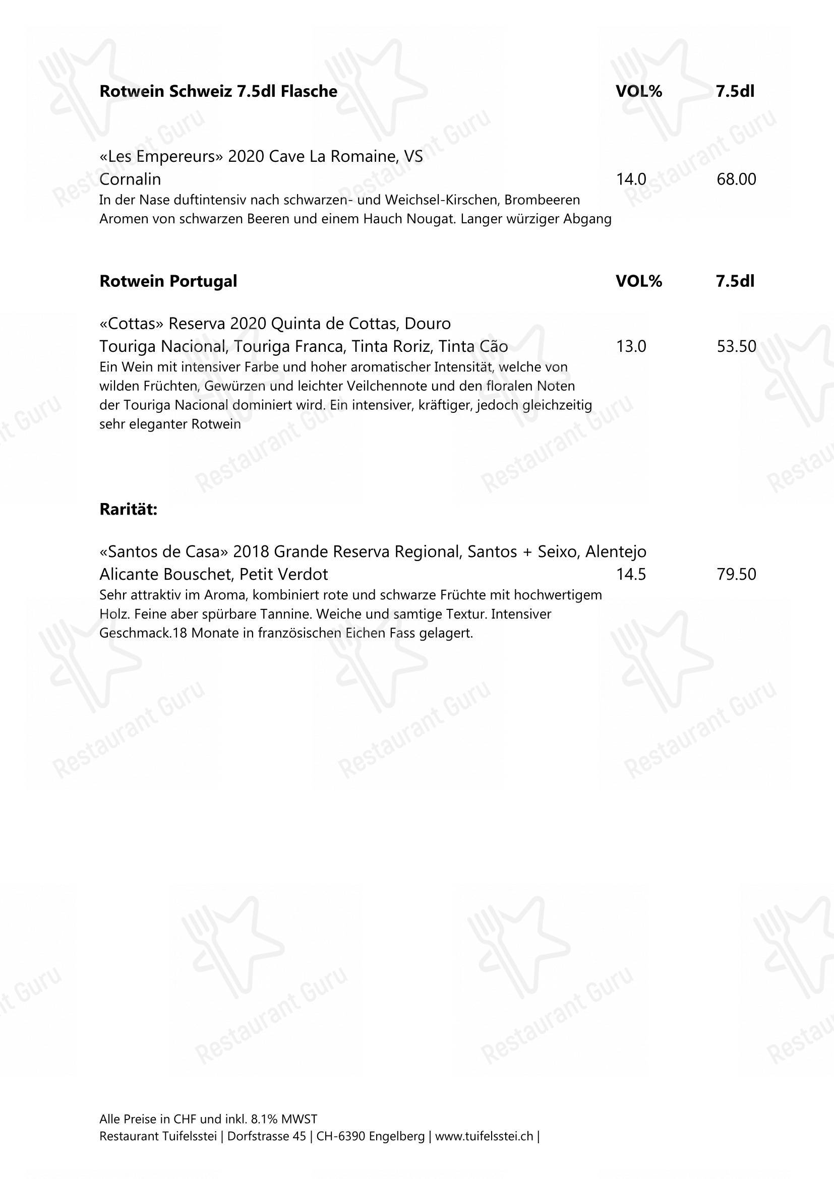Menu bar per Restaurant Tuifelsstei ristorante