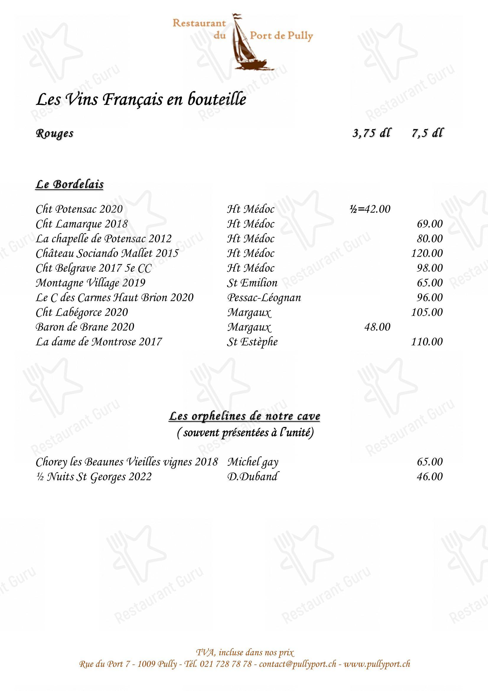 Menu per Restaurant du Port de Pully ristorante