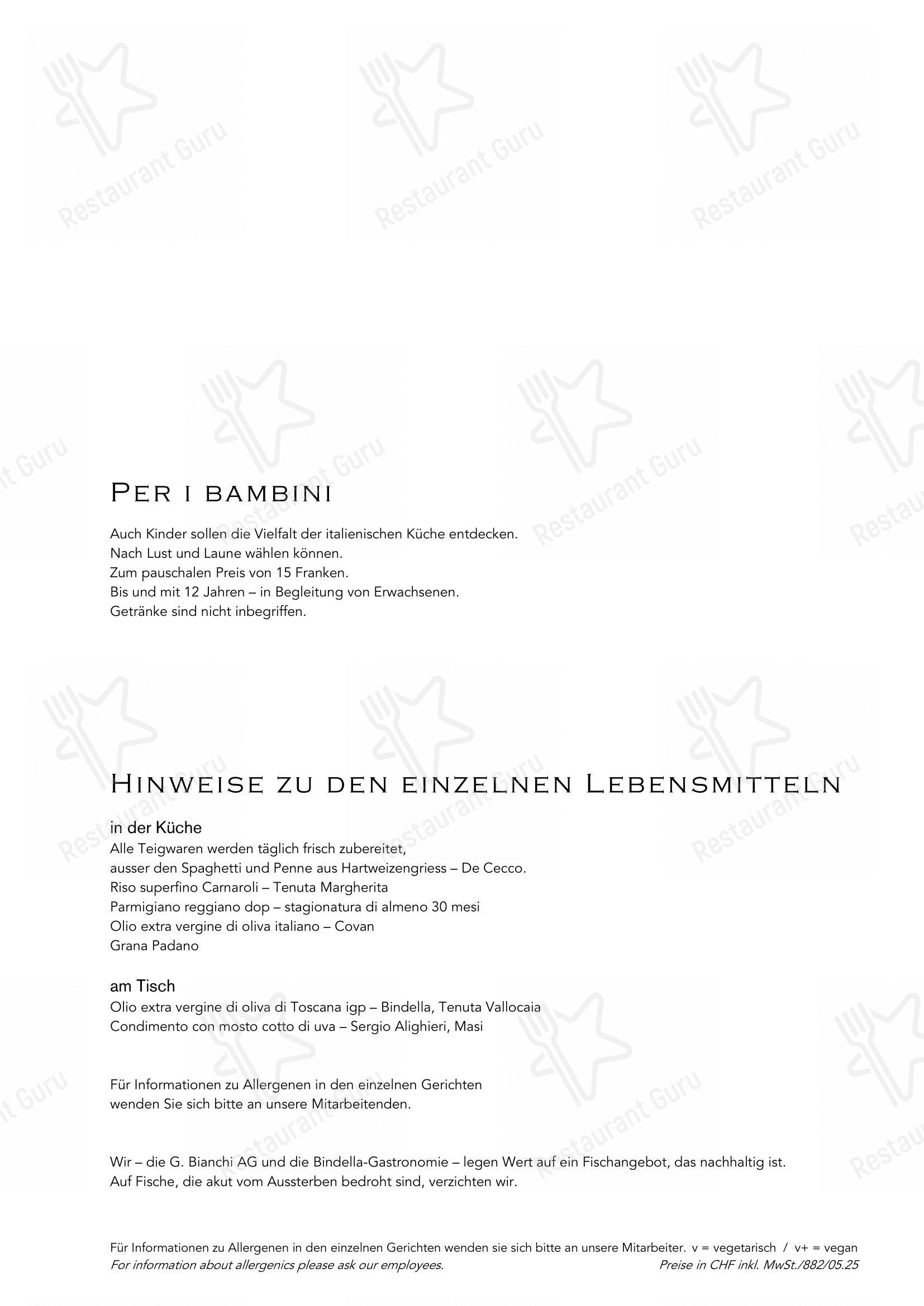 Ristorante Bianchi in Zurigo - Menu bar