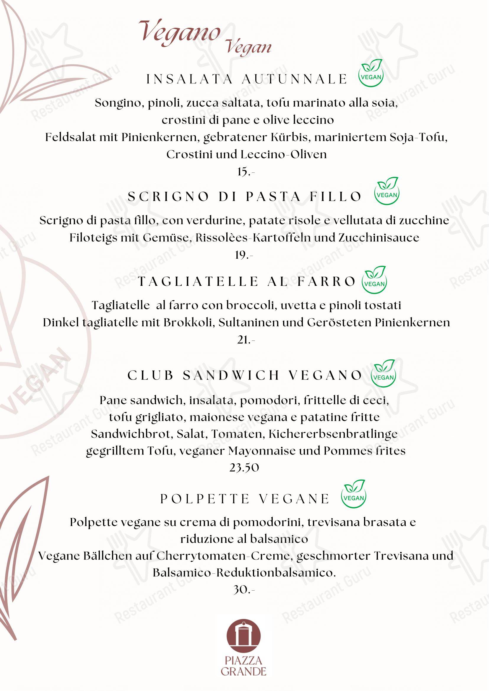 Ristorante Piazza Grande in Locarno - Menu