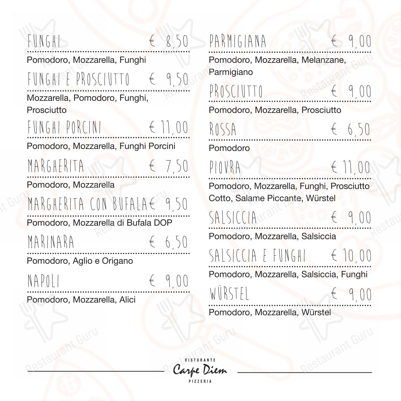 Menu di Ristorante Pizzeria - Carpe Diem PizzAe - Menu