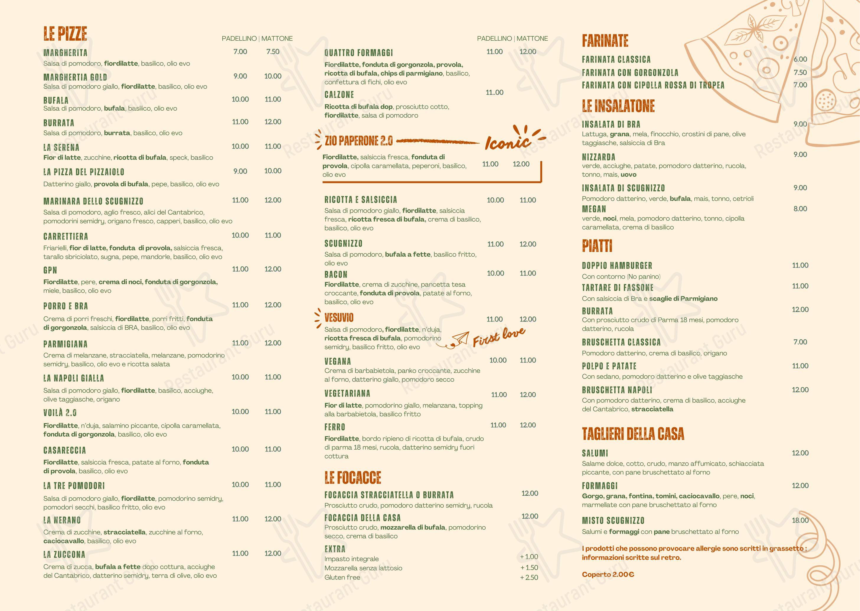 Menu bar per Scugnizzo pizzeria
