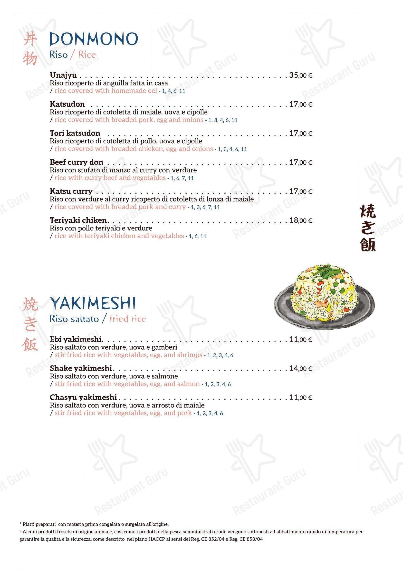Shiroya - ristorante giapponese in Roma - Menu
