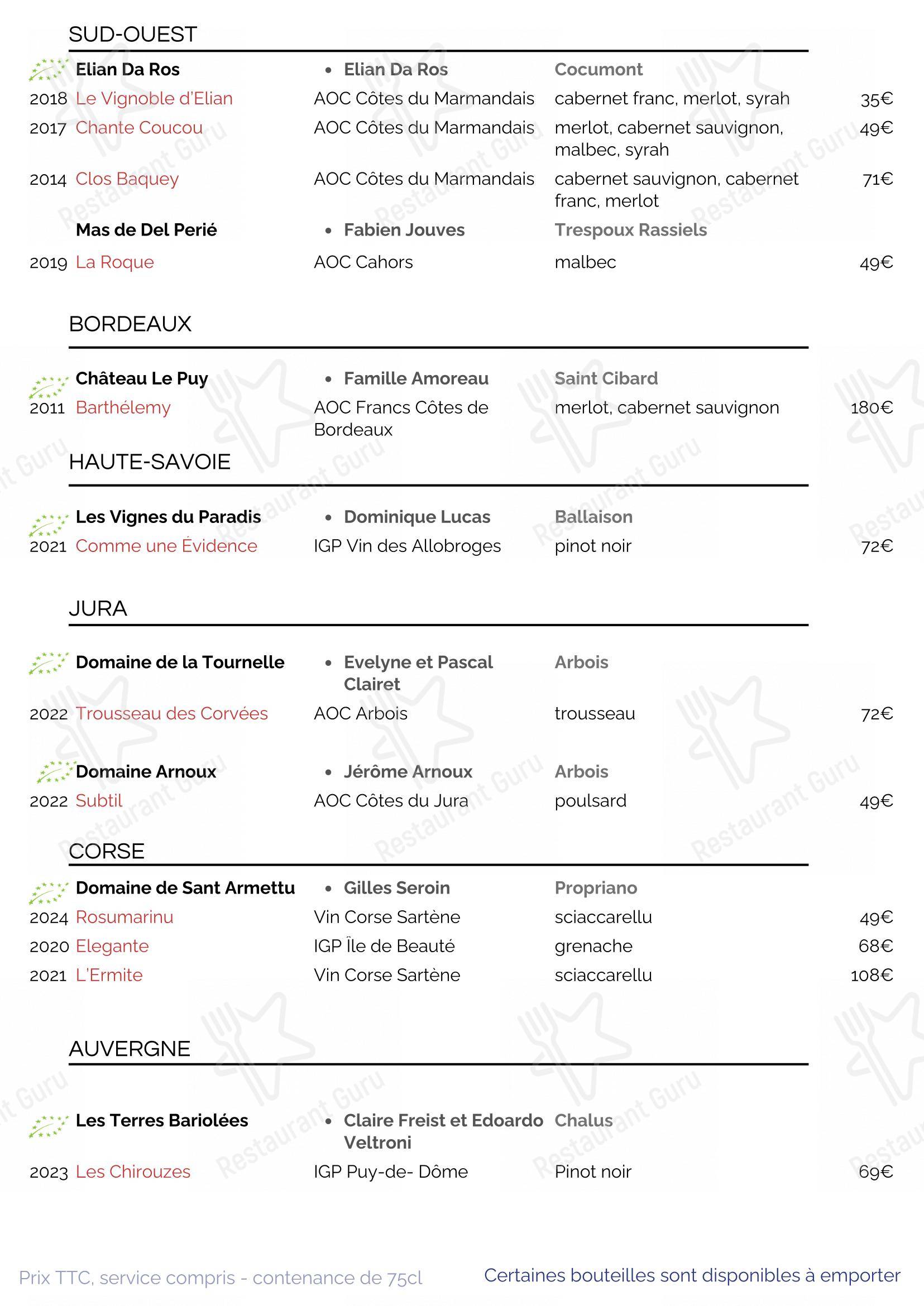 Menu pour SouKa Bistrot des Vins - Restaurant Caviste Bar a Vins - Menu bar