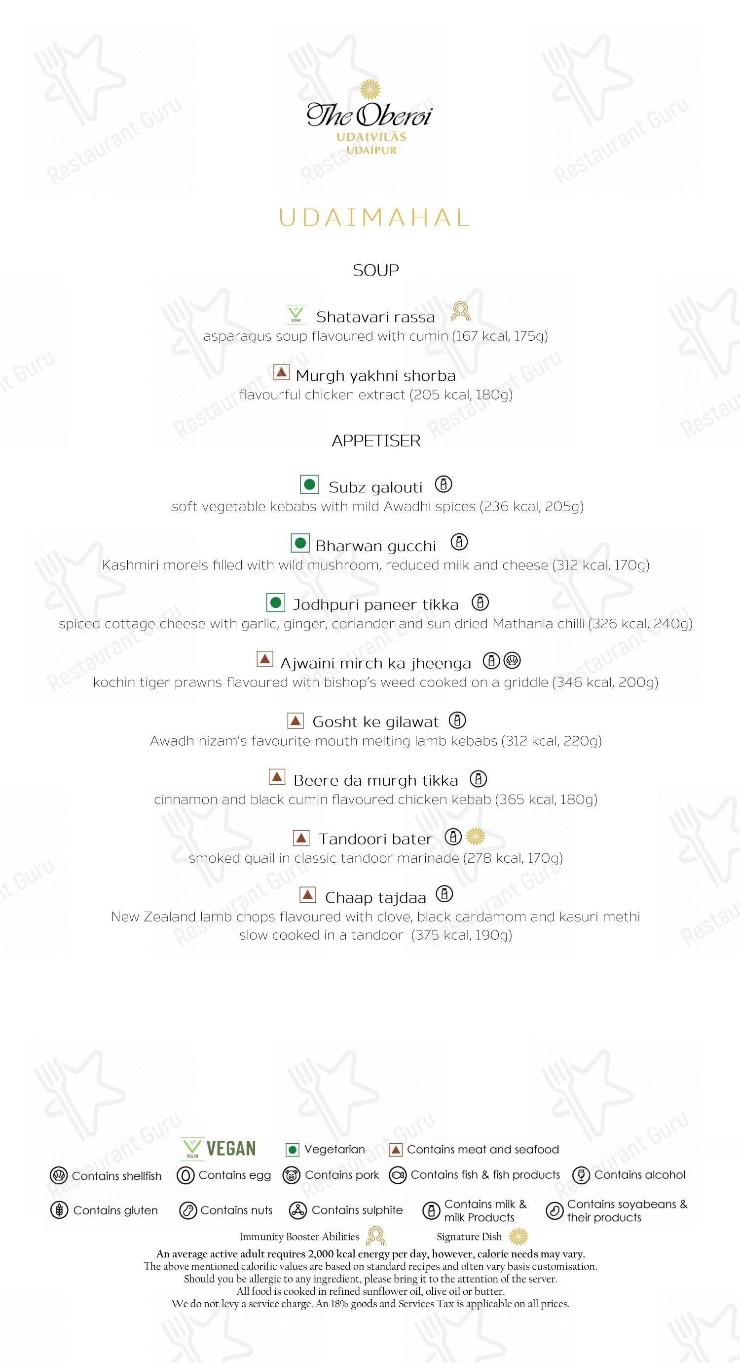 Menu bar for Suryamahal & Chandni in Udaipur