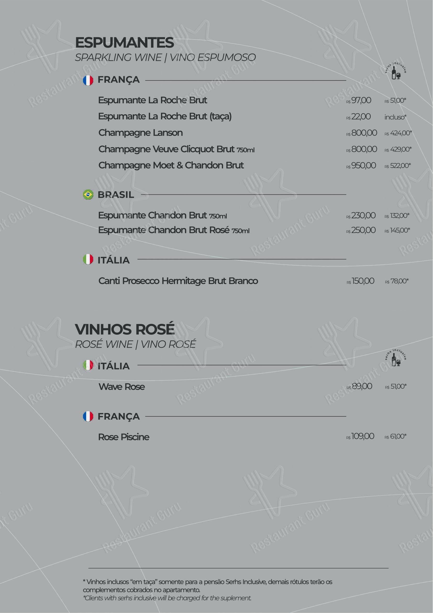 Tapiro Grill menu - refeições e bebidas
