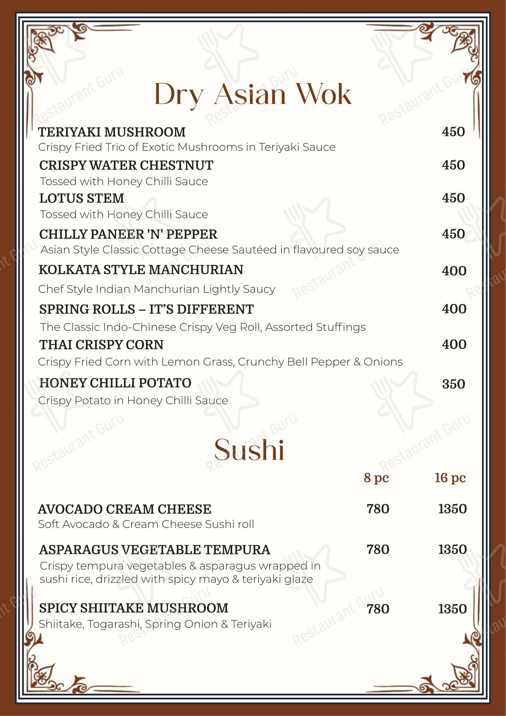 Menu for the The Dome restaurant