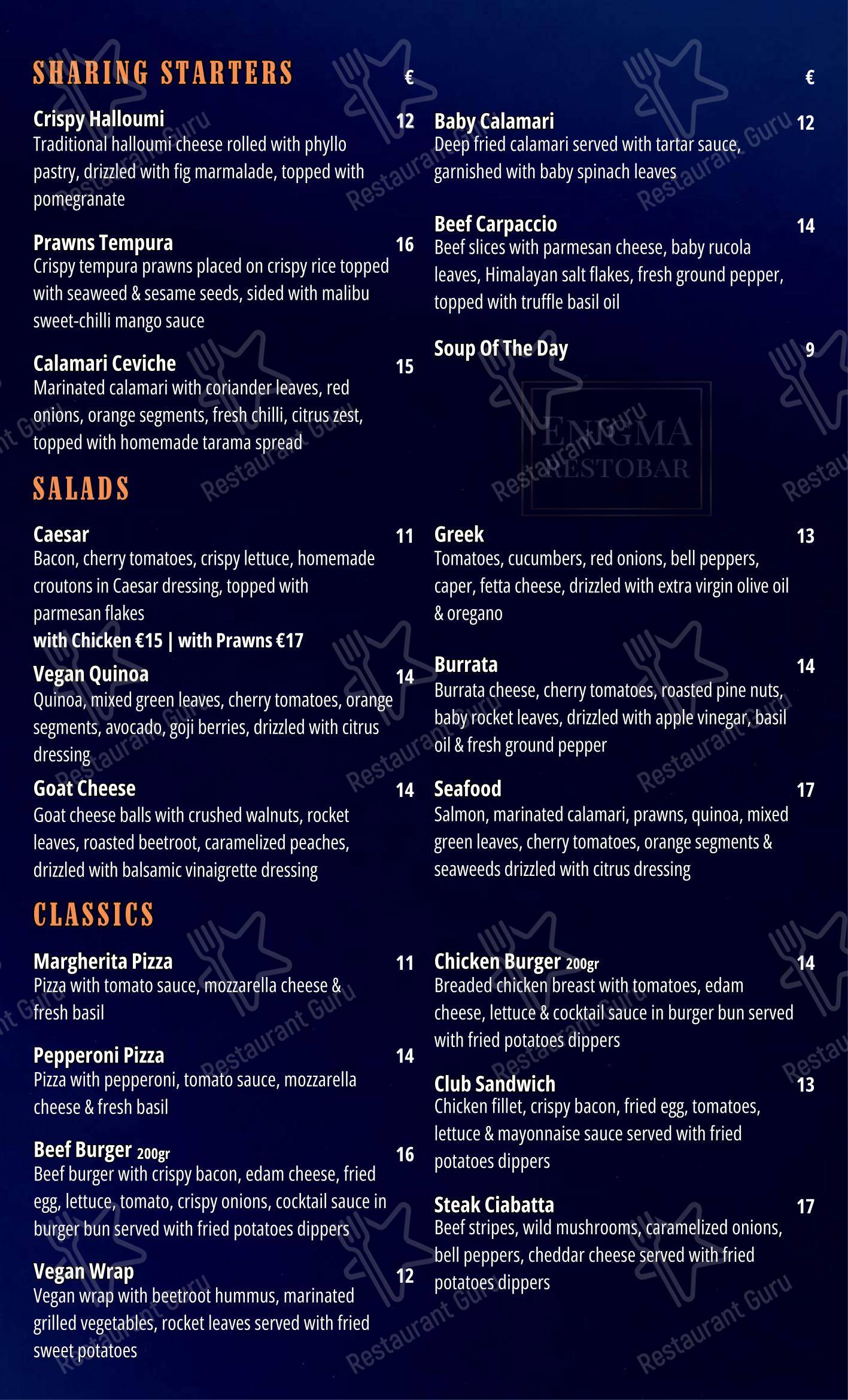 Крафт меню pour The Enigma Restobar dans Larnaca