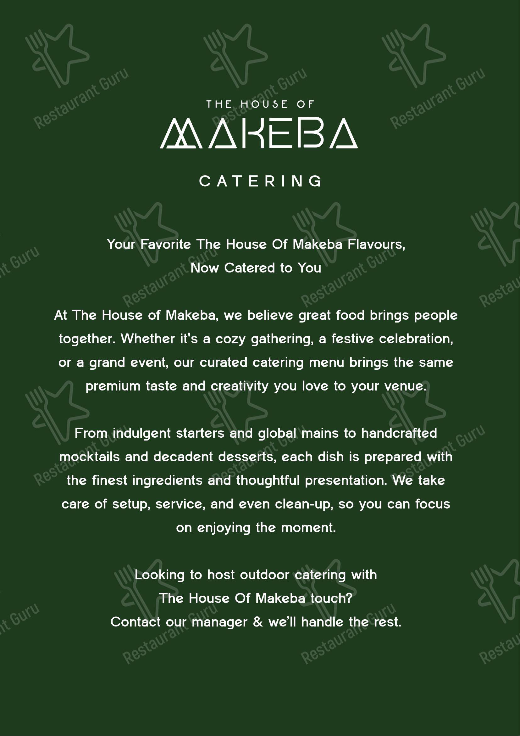 The House of Makeba - Rooftop Restaurant in IIM Road - Menu