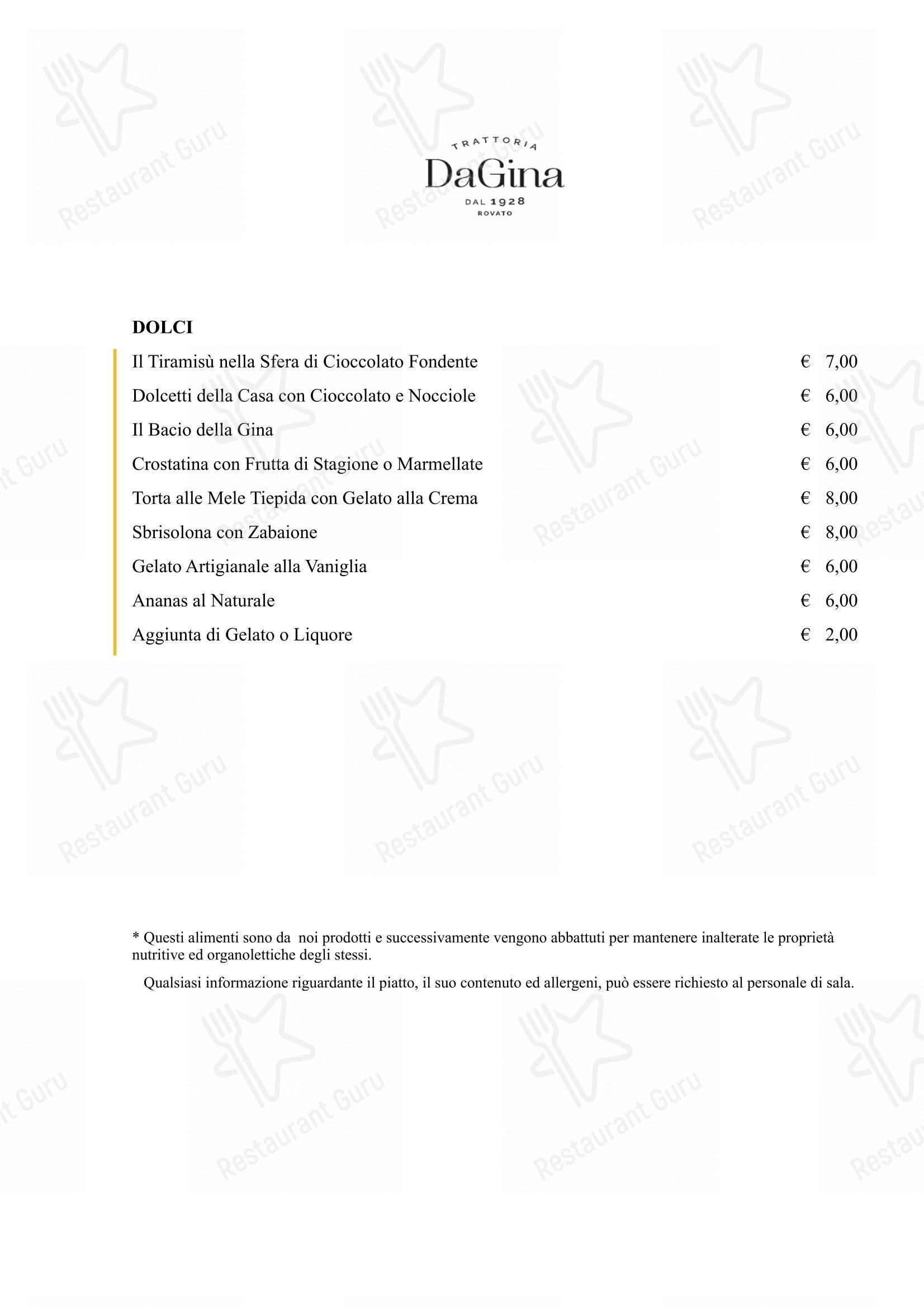 Menu di Trattoria Da Gina - Menu