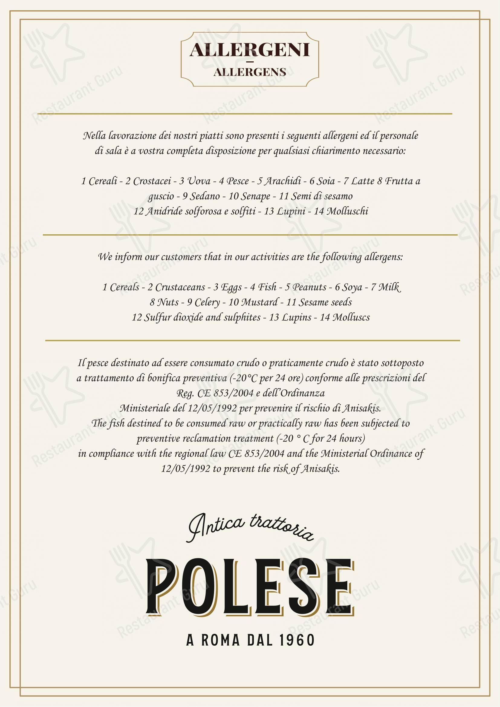 Menu per Trattoria Polese in Roma