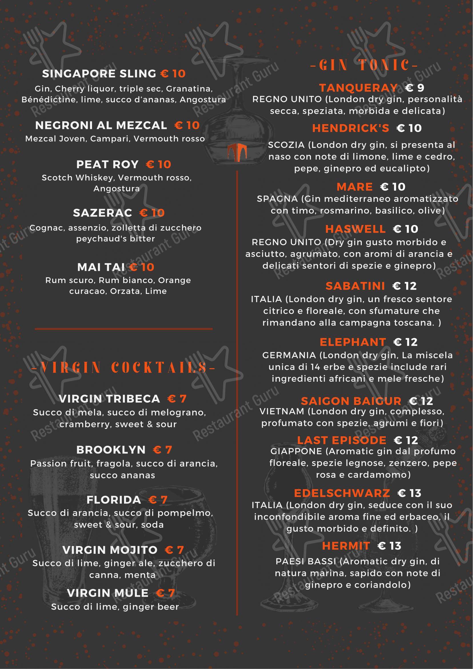 Menu per Tribeca ristorante