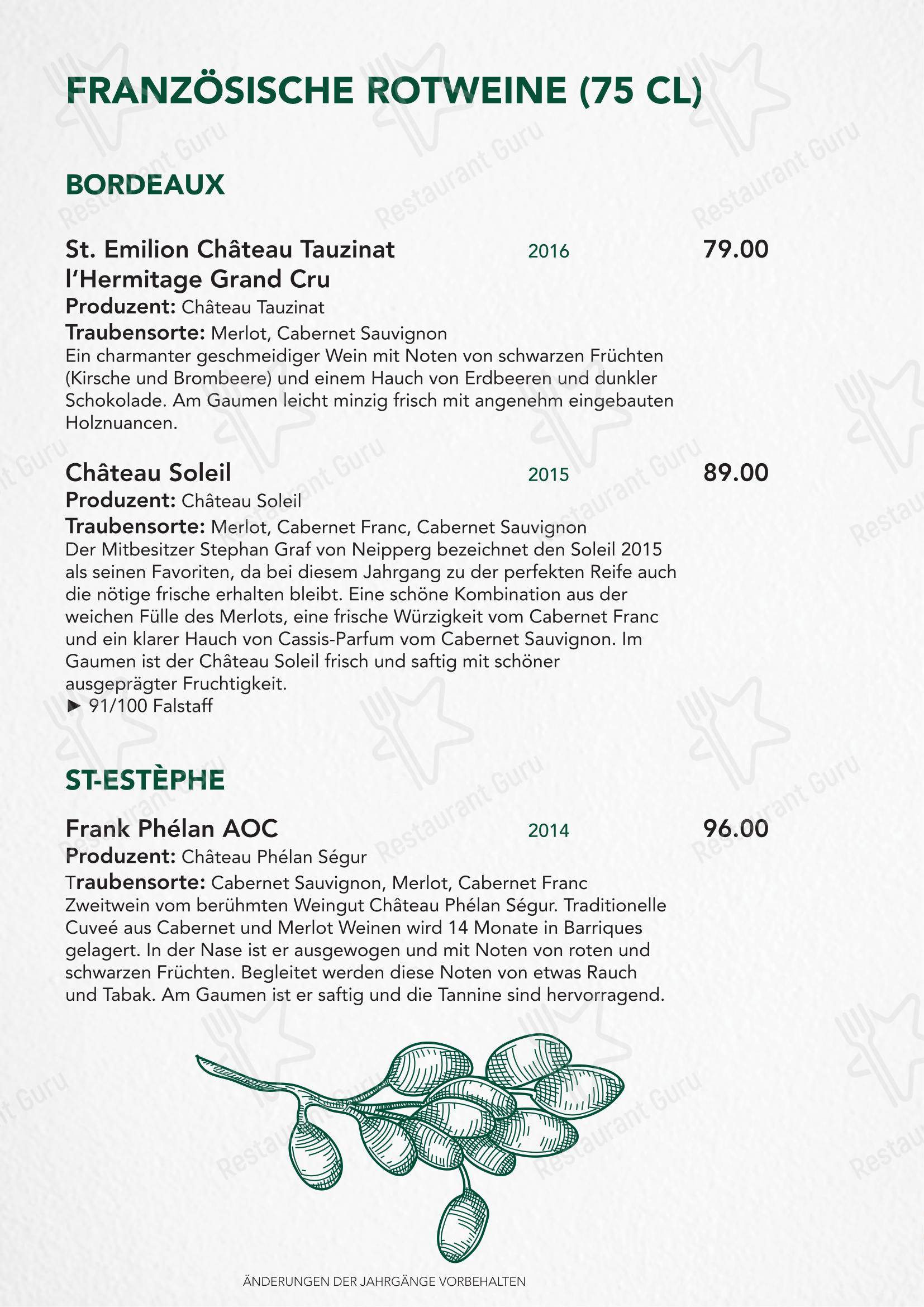 Türmli Restaurant & Pizzeria in Sempach - Основное меню