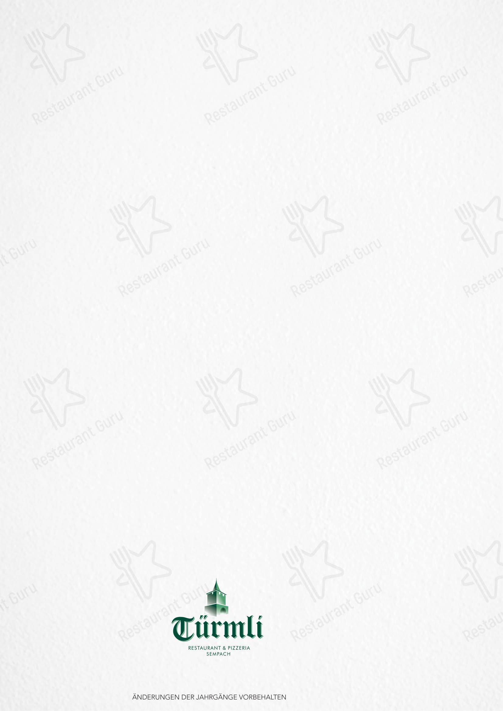 Основное меню per Türmli Restaurant & Pizzeria pizzeria