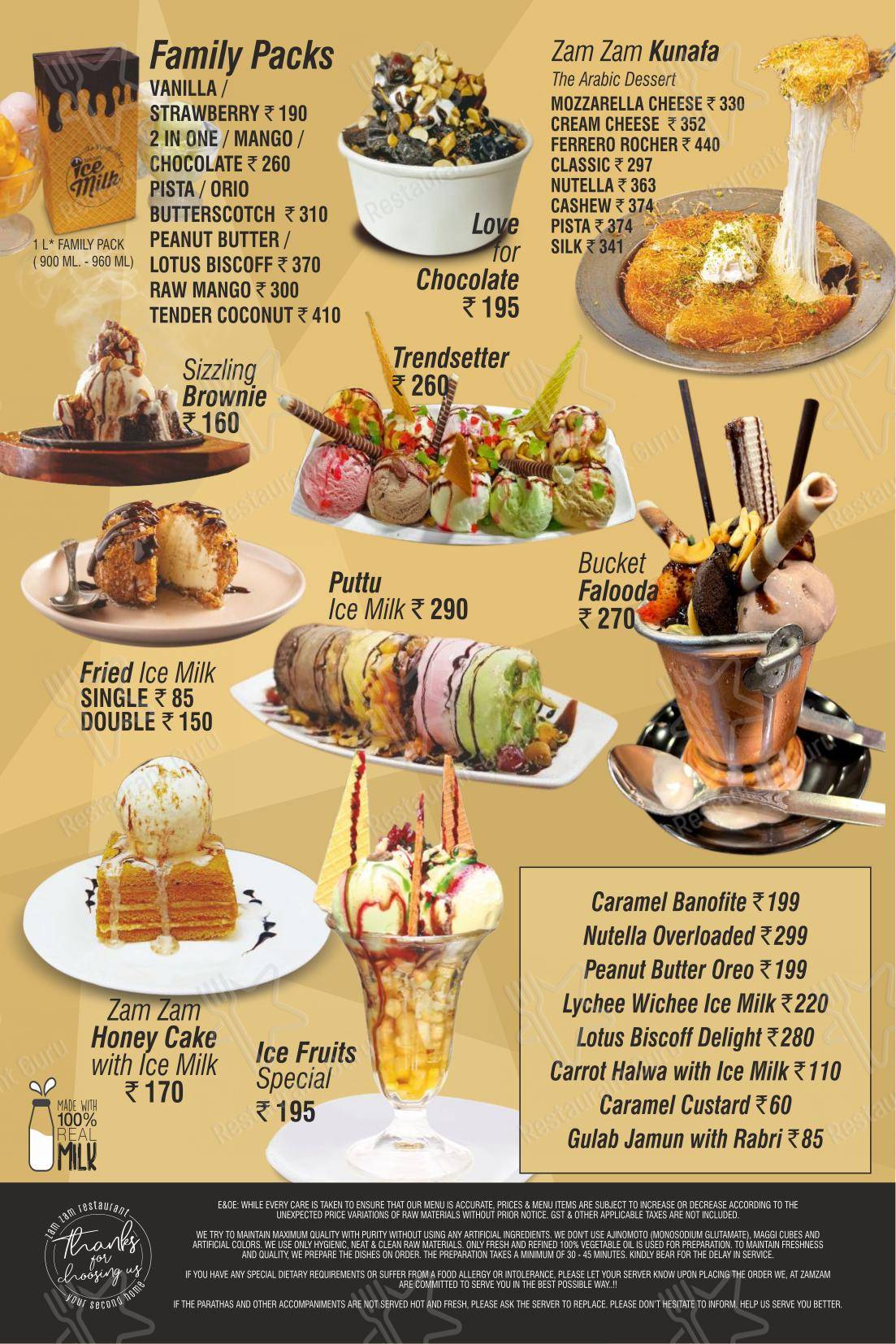 Menu for Zam Zam Restaurants YMR in Thiruvananthapuram