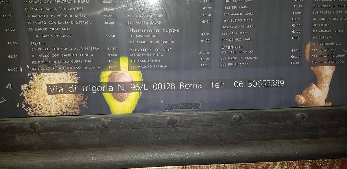 Menu di ristorante cinese e giapponese YUAN 