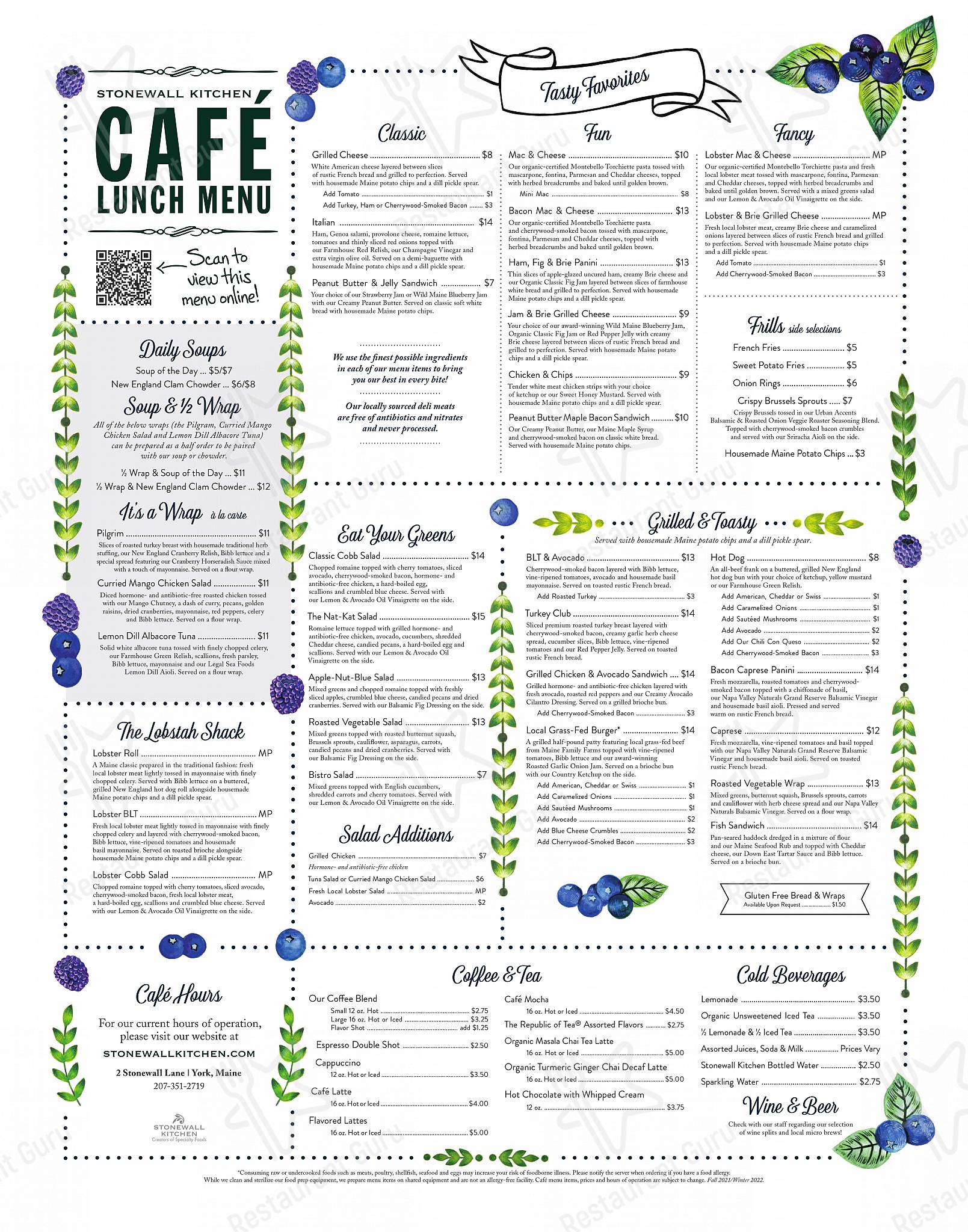 Menu at Stonewall Kitchen Cafe, York
